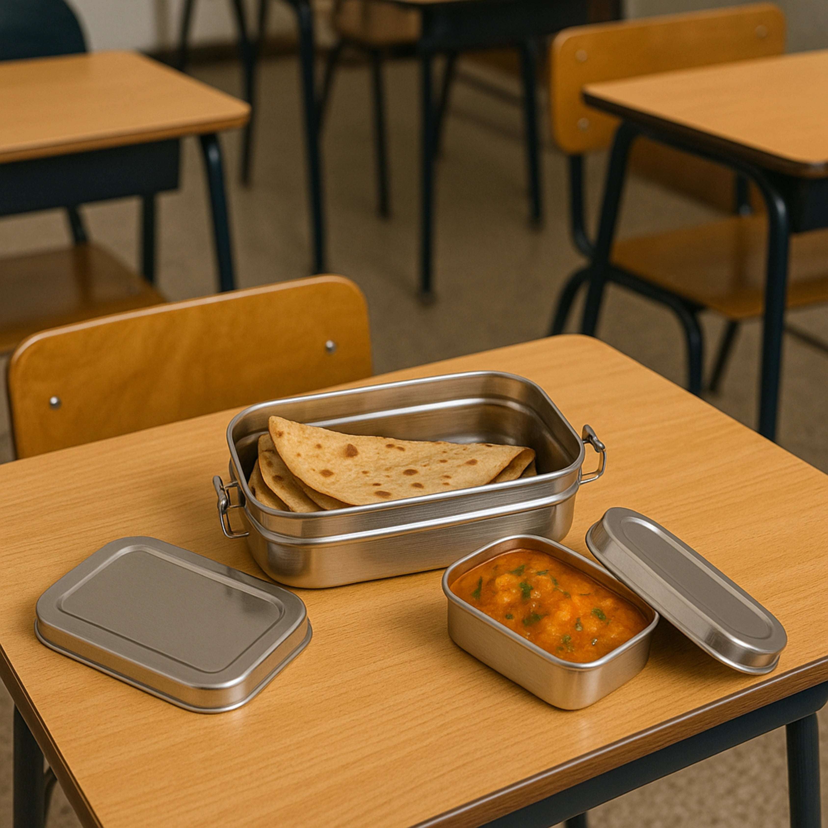 Lexa Stainless Steel Lunch Box – Rectangular Design with Large Inner Container | Durable, Leak-Resistant, Ideal for Office & School Meals