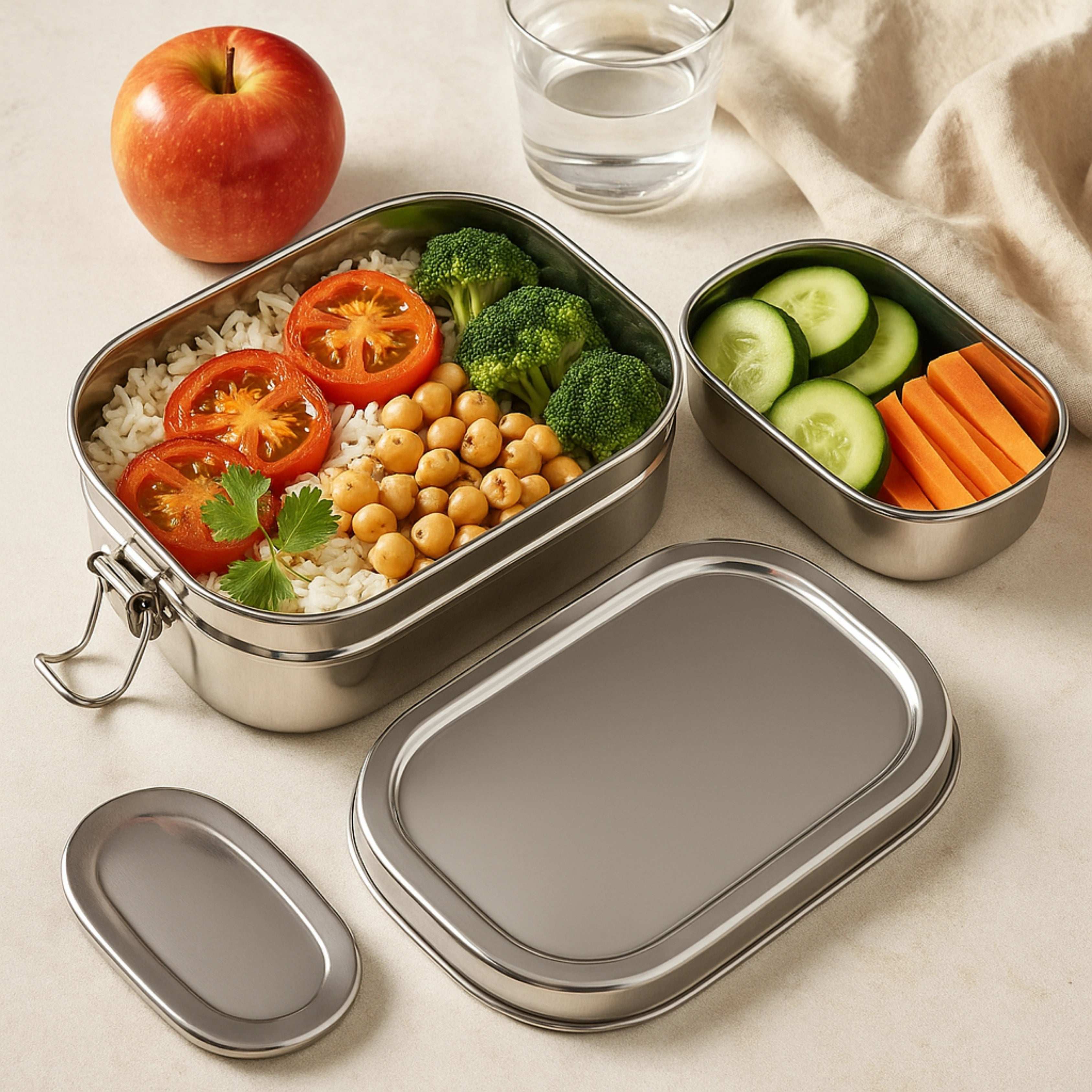 Charmi Stainless Steel Lunch Box – Compact & Leak-Resistant | Dual Compartments | Ideal for School, Office & Travel | Lightweight & Easy to Carry