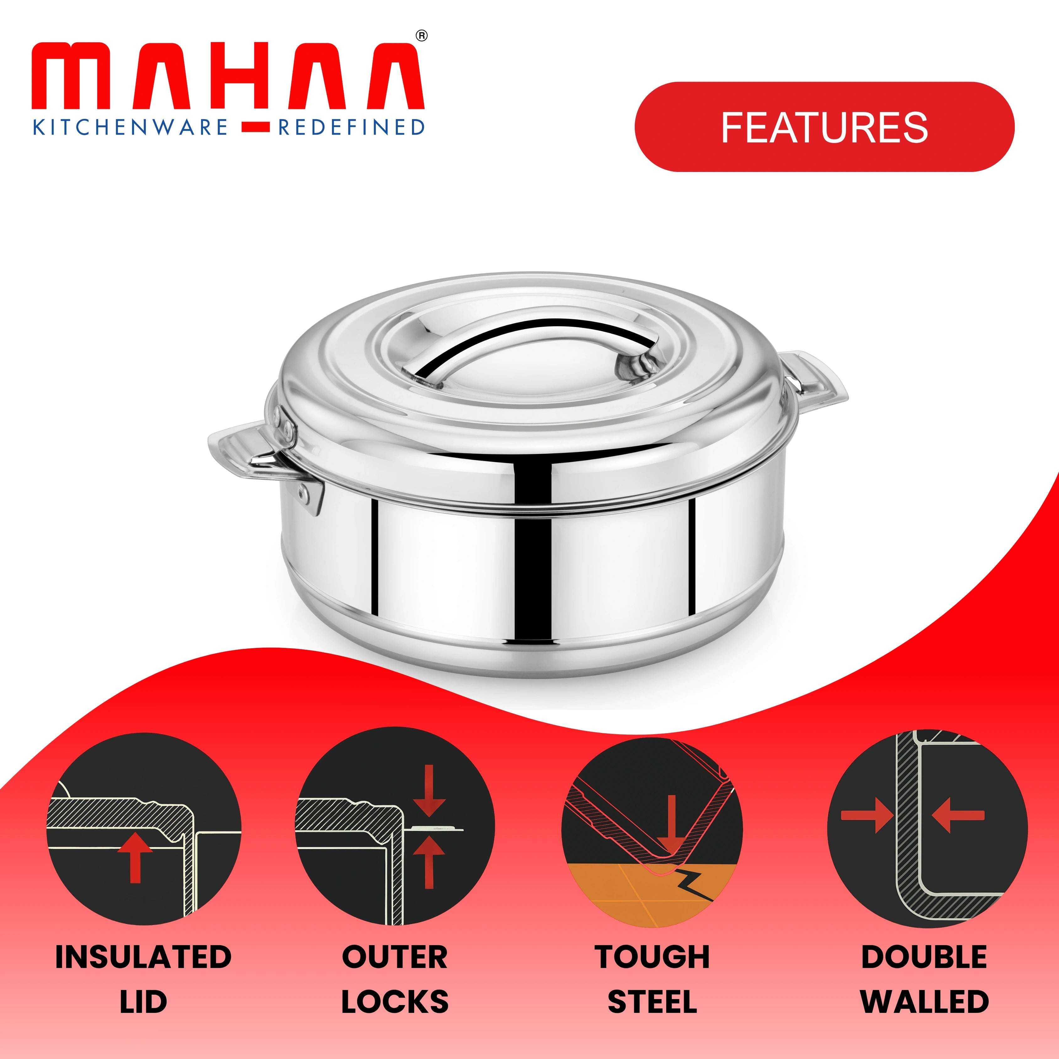 Aspen Stainless Steel Insulated Casserole – Dual Wall Hot Box | Snug-Fit Locking Lid | Rust-Free | Ideal for Dining & Serving