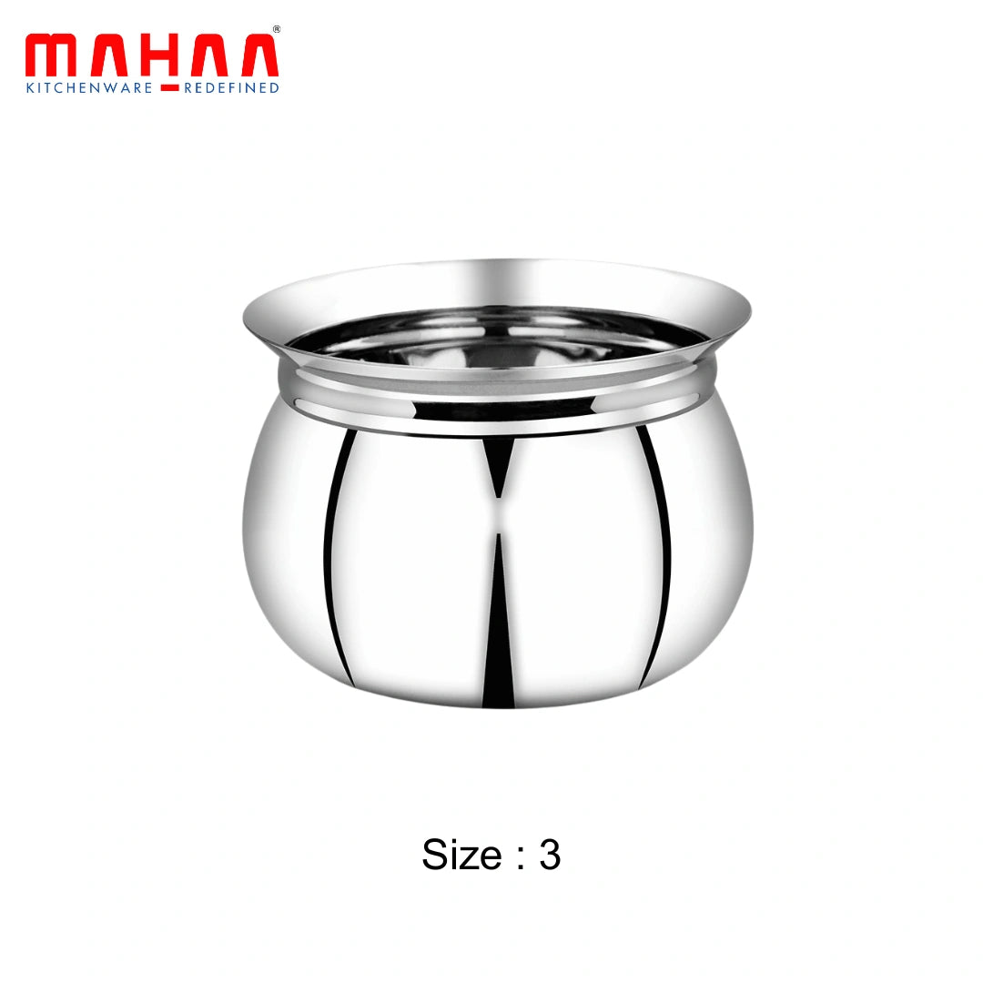 MAHAA Stainless Steel Gundu Handi Set of 6 Pcs – Kitchen Serving, Cooking Bowl | Handi Set | Biryani Handi for Kitchen & Restaurant | Cookware Set