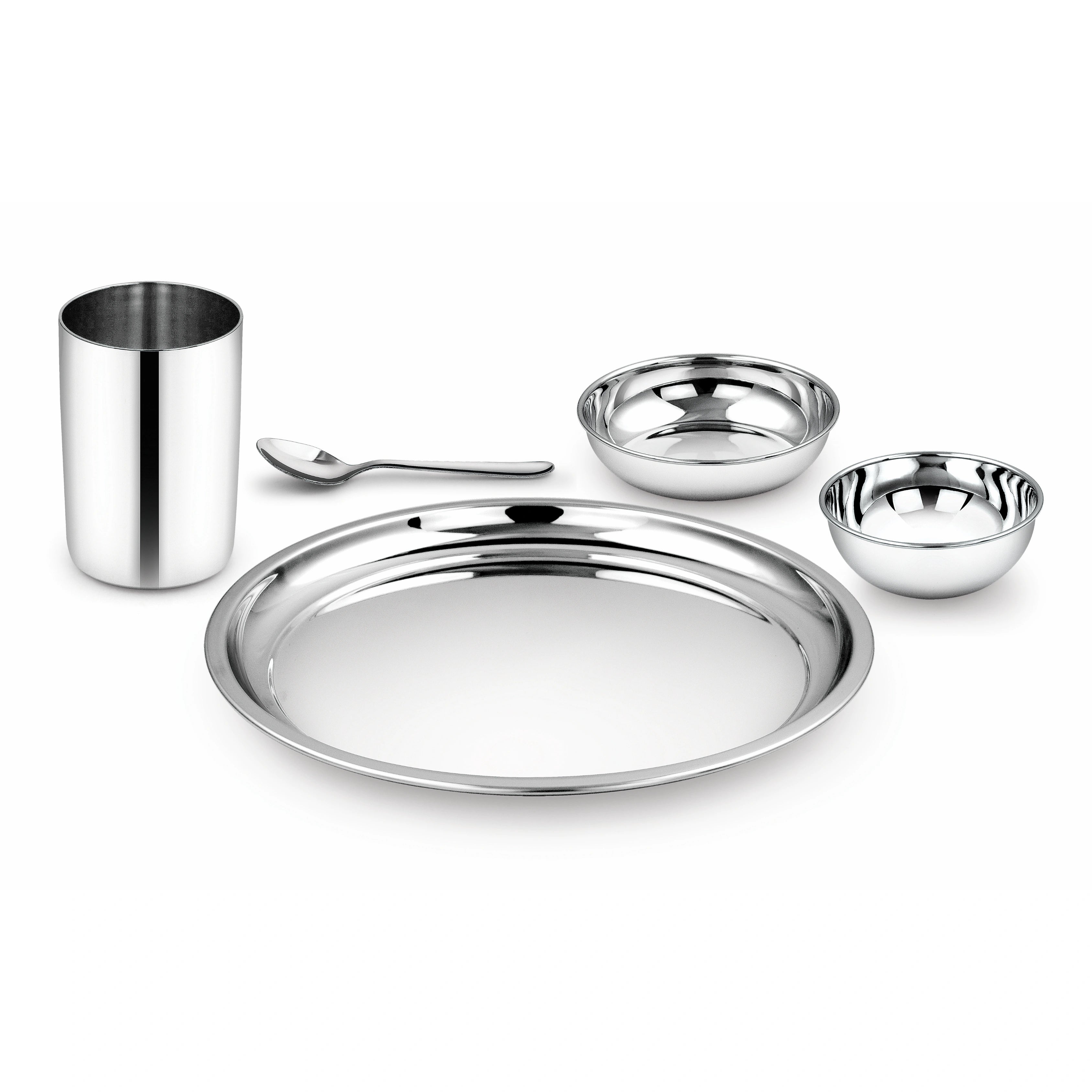 MAHAA Ragga Stainless Steel Heavy Gauge Dinner Set – Rust-Free | Mirror Finish | Silver, Durable, Dishwasher Safe, Ideal Gifting Dinner Set for Anniversary, Wedding, Housewarming |