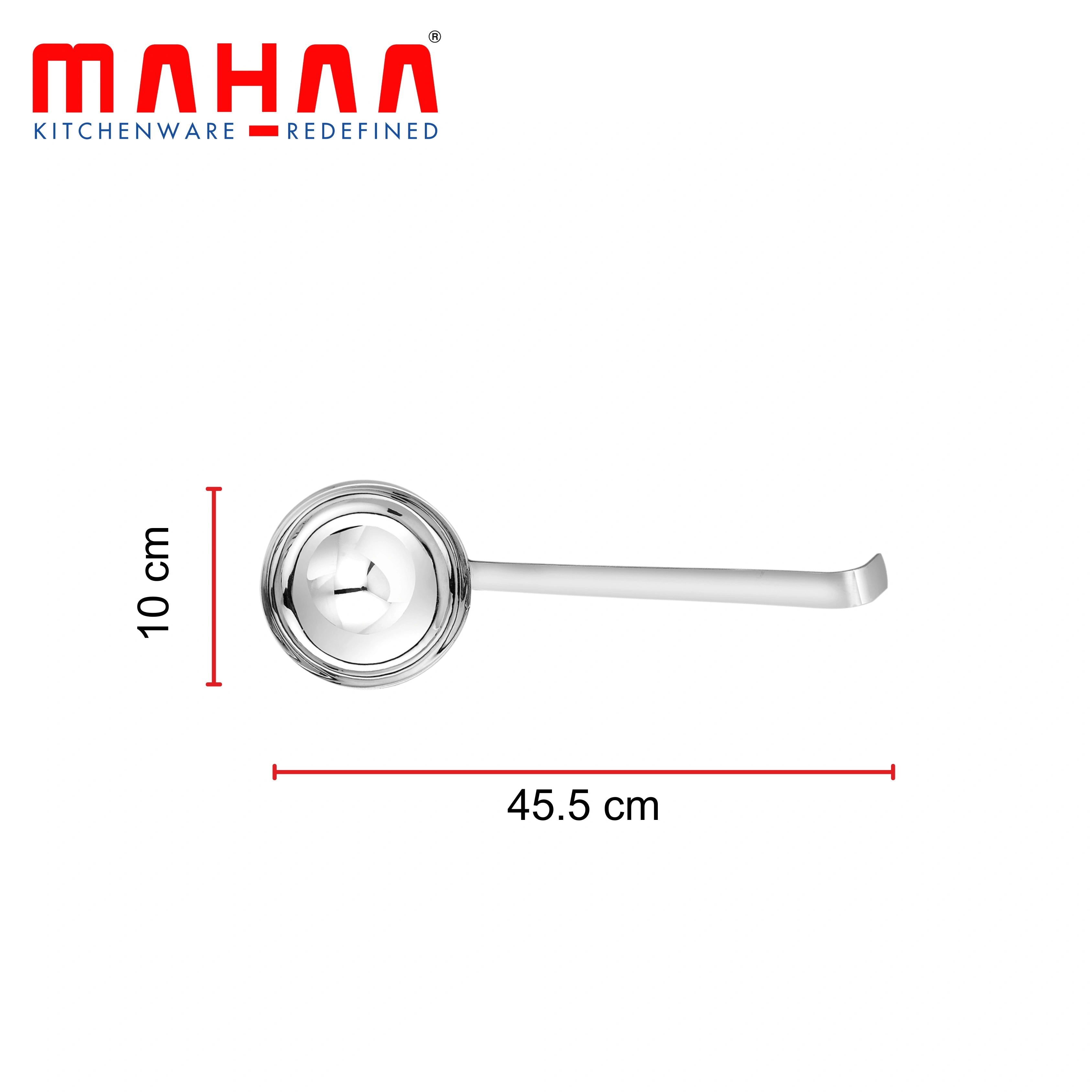 MAHAA Stainless Steel Ladle – Heat-Resistant Handle | Deep Bowl Design | Rust-Free | Ideal for Soups, Stews, Sauces & Curries | 6.5/8/10/12/14/16/18//20 CM