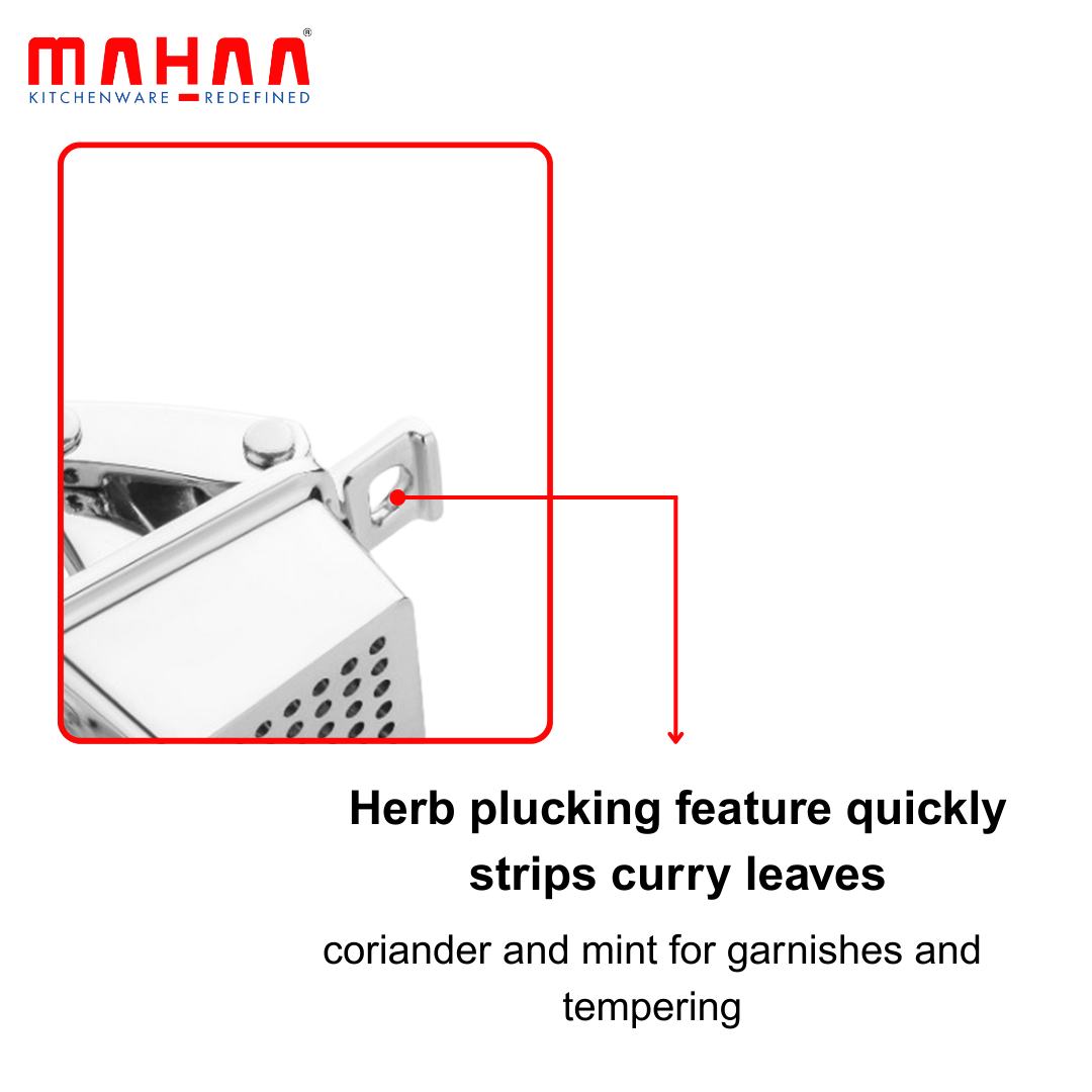 Mahaa 4-in-1 Garlic Crusher & Nut Cracker – Hand Press Garlic Presser & Mincer, Herb Plucking Tool for Curry Leaves, Coriander & Mint, Bottle Opener Kitchen Tool