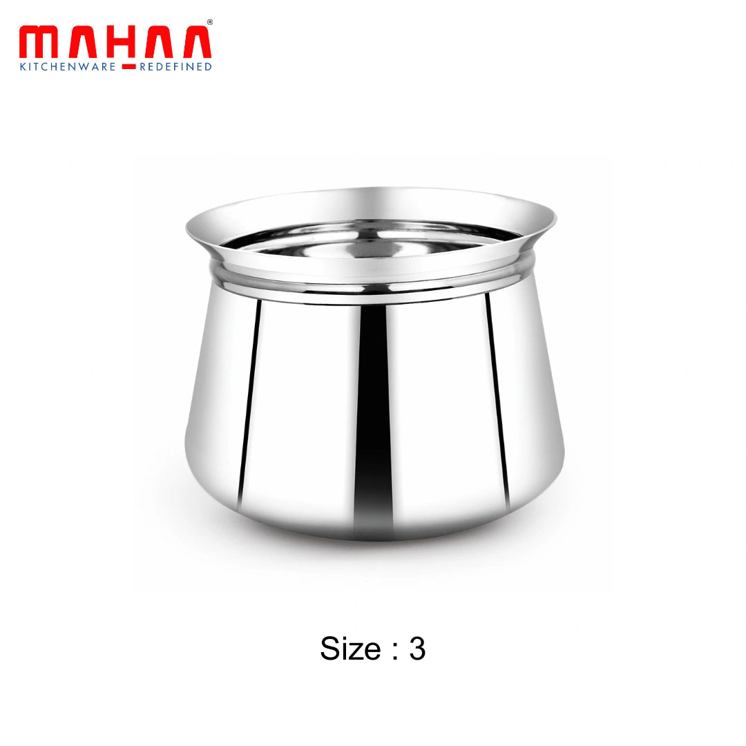 MAHAA Stainless Steel Madras Handi Set of 6 Pcs – Kitchen Serving, Cooking Bowl | Handi Set | Biryani Handi for Kitchen & Restaurant | Cookware Set