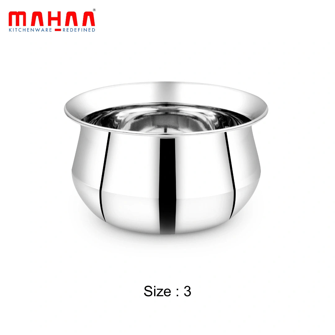MAHAA Stainless Steel Pongal Handi Set of 6 Pcs – Kitchen Serving, Cooking Bowl | Handi Set | Biryani Handi for Kitchen & Restaurant | Cookware Set