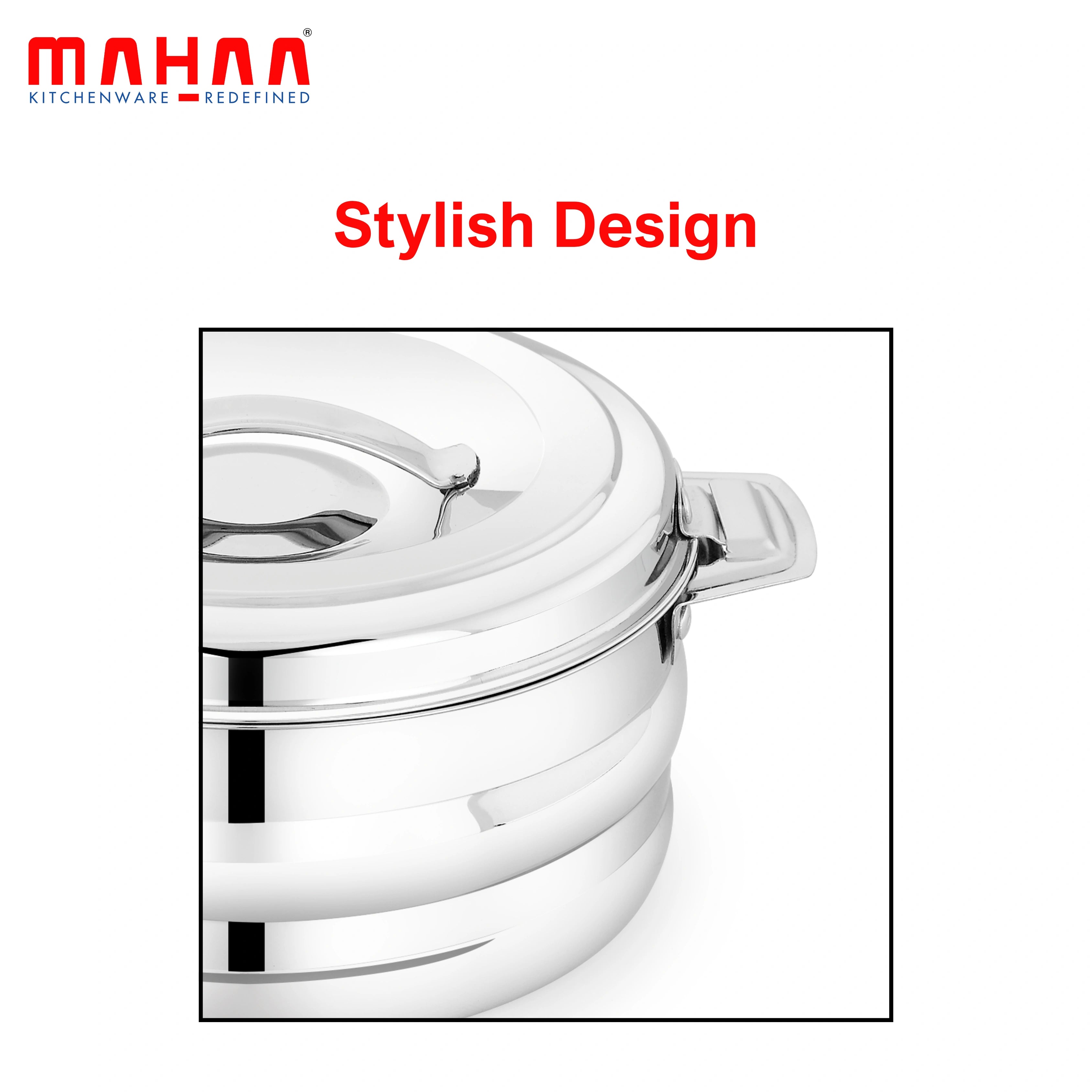 MAHAA Stainless Steel Orchid Insulated Casserole Gift Set – 3 Pcs | Double Wall Hot Pots with SS Lids | Rust-Free | Heat Retaining Serveware