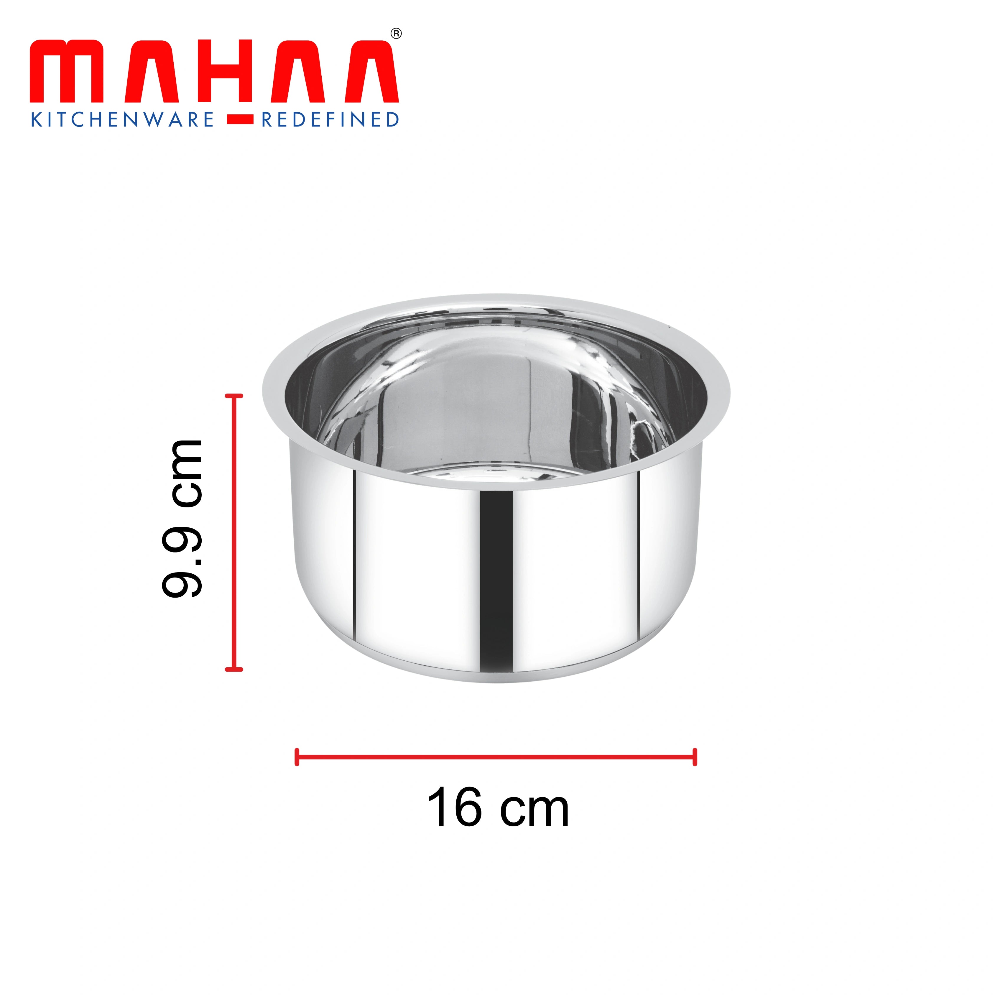 MAHAA Avanti Stainless Steel Tope 3 Pc Set – Premium Quality | Multipurpose Cook & Serve Handi | Tri Ply Base | Non-stick | Gas & Induction Compatible | 12 CM + 14 CM + 16 CM