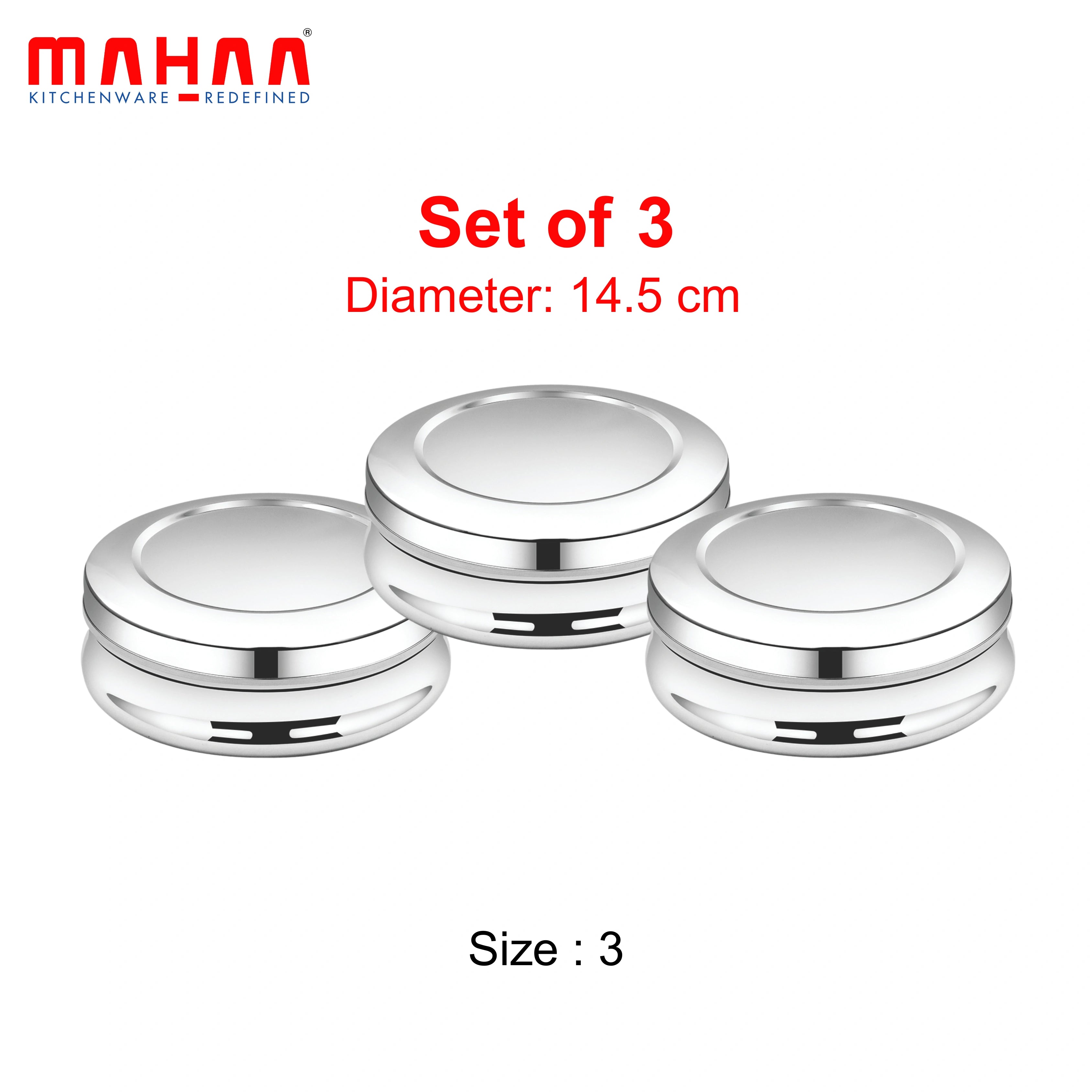 MAHAA Stainless Steel Chocolate Box - 3 Pcs Set – Compact, Rust-Free Puri Dabba, Elegant, Stylish Storage Containers for Puri, Snacks, Food, Durable Quality Tiffin Dabba for Daily Use