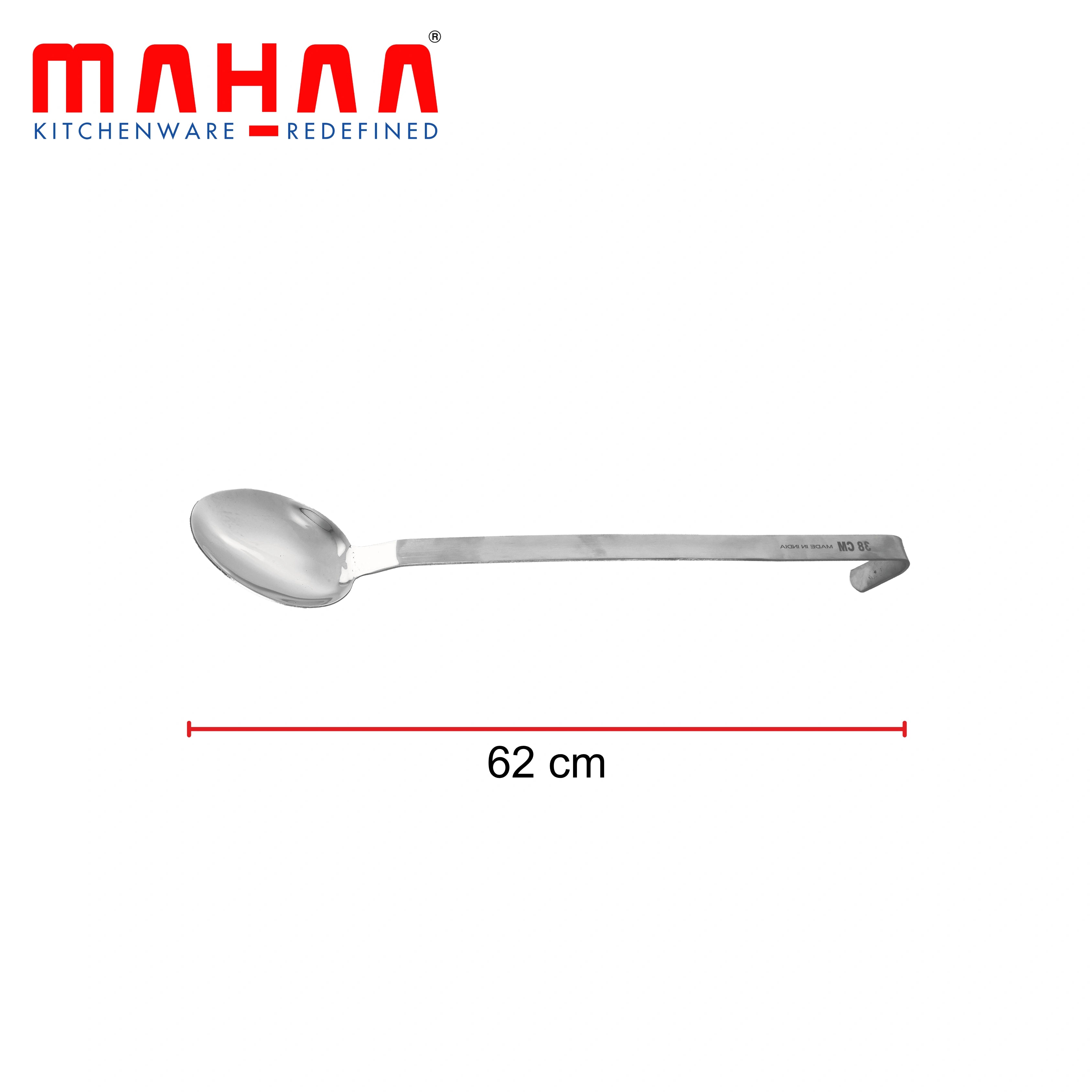 MAHAA Stainless Steel Basting Spoon – Long Handle | Heat-Resistant | Rust-Free | Ideal for Skimming, Stirring & Serving | 33/38/52 CM