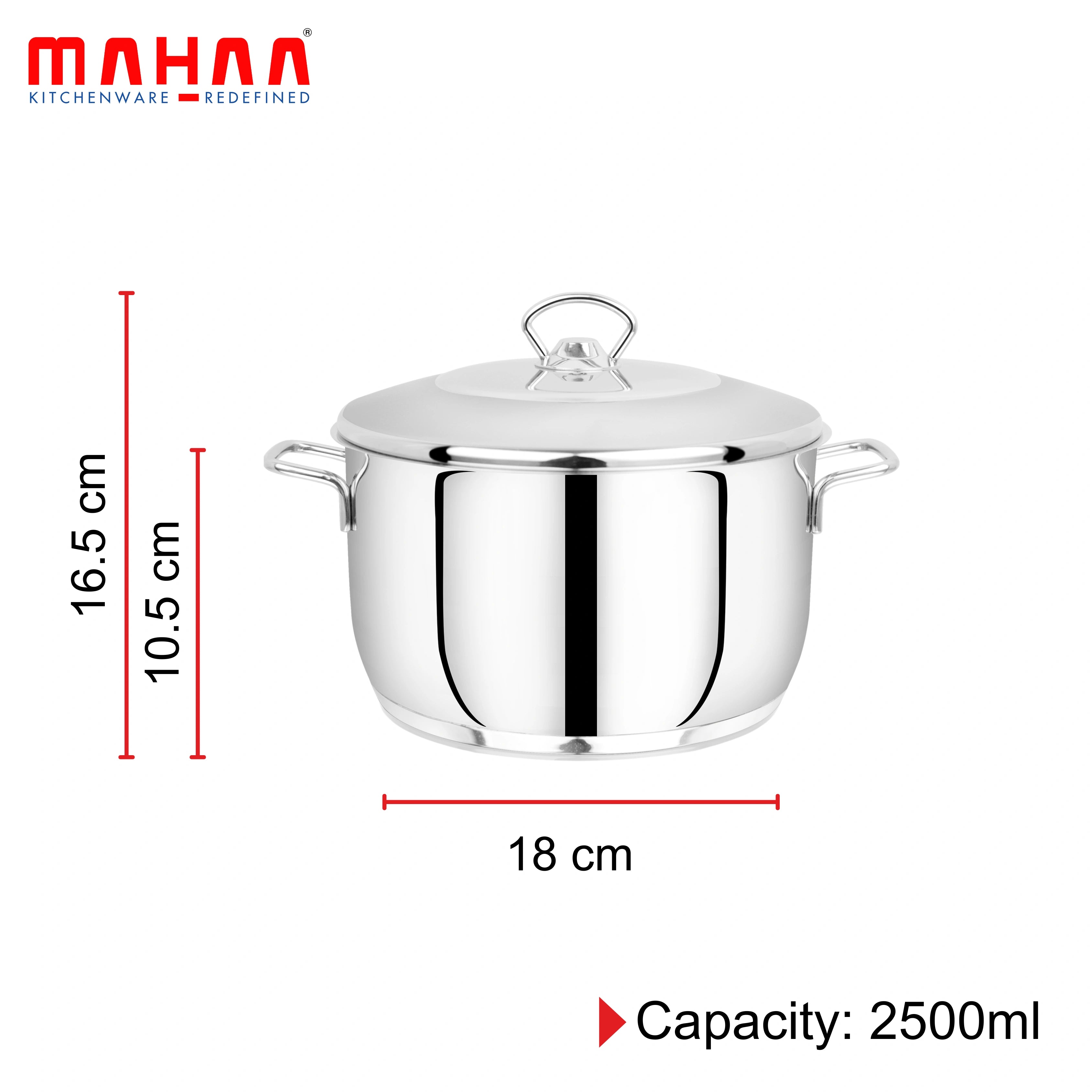 MAHAA Avanti Stainless Steel Cooking / Biryani Pot – Premium Quality with Snug-Fit Lid | Tri Ply Base | Non-stick | Gas & Induction Compatible | Cool-Touch Handle | 1.2L to 11.6L | Free ₹300 SS Water Bottle
