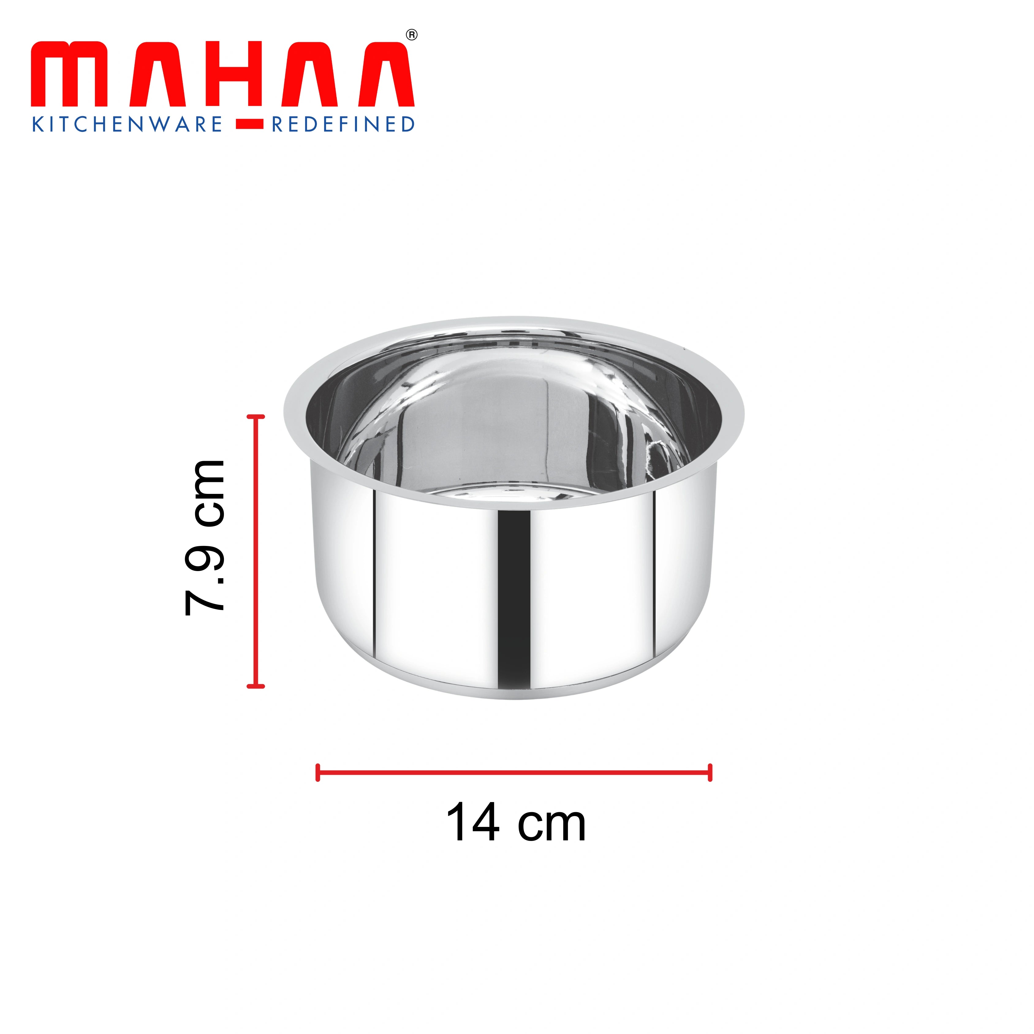 MAHAA Avanti Stainless Steel Tope 5 Pc Set – Premium Quality | Multipurpose Cook & Serve Handi | Tri Ply Base | Non-stick | Gas & Induction Compatible | 12 CM + 14 CM + 16 CM + 18 CM + 20 CM