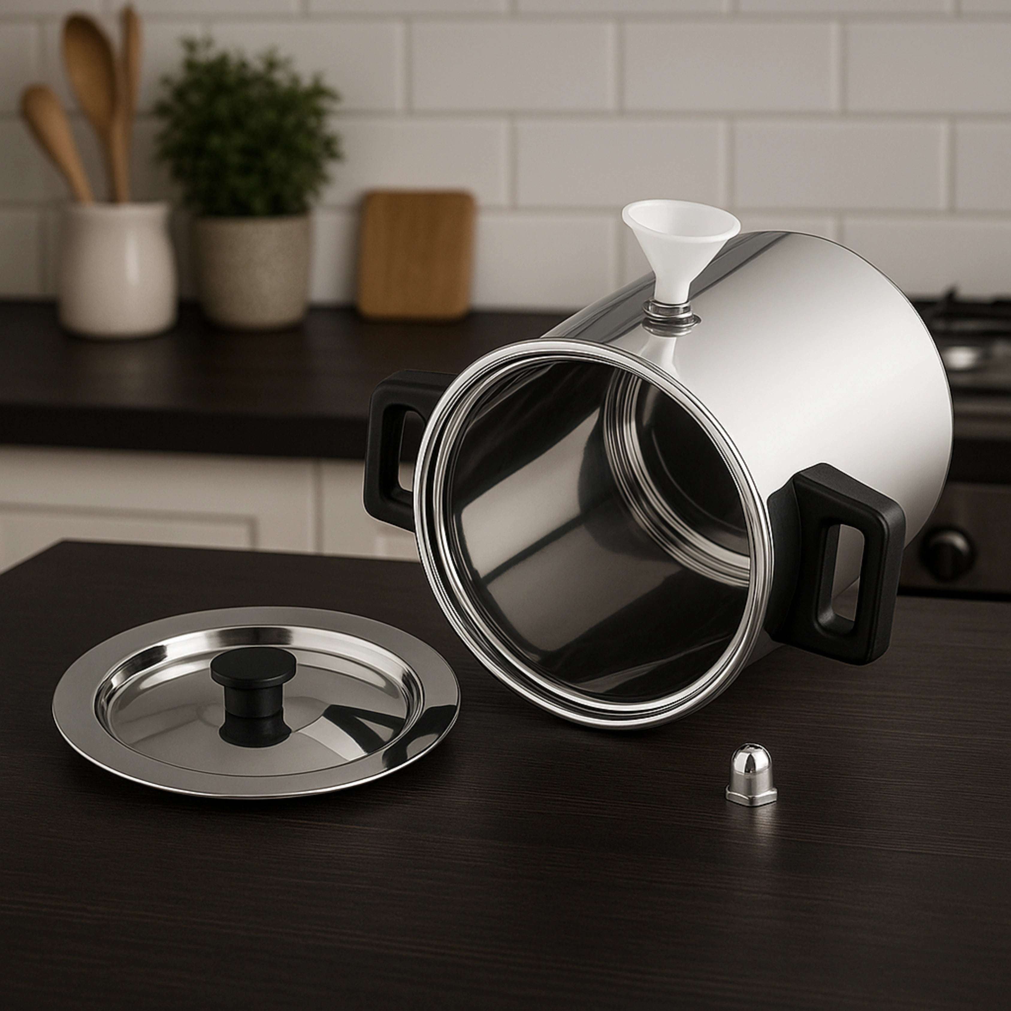 Stainless Steel Tall Milk Boiler with Whistle – Spill-Free | Induction & Gas Compatible | Snug-Fit Lid | Cool-Touch Handle