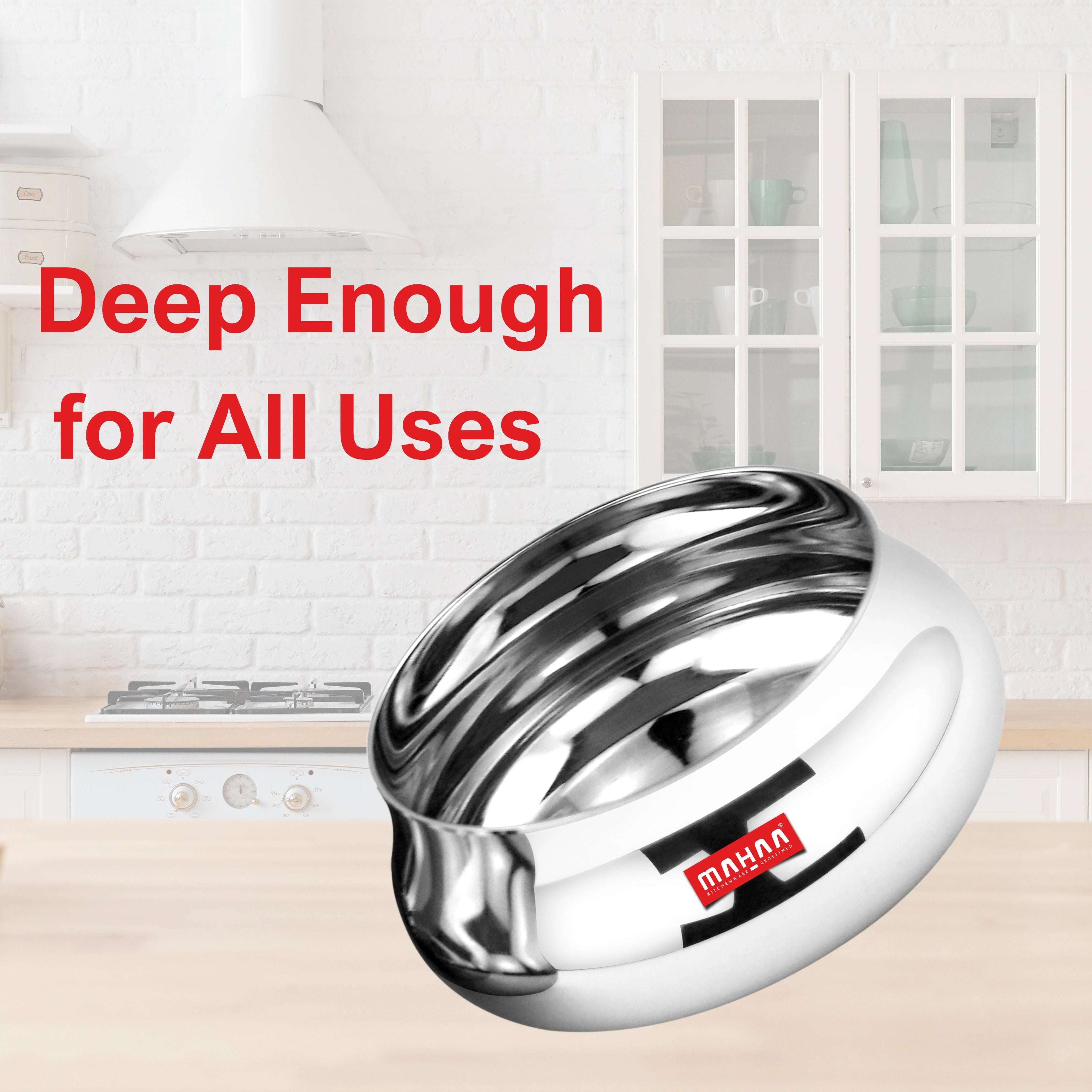 Stainless Steel Bulging Katori – 2 Pcs Set | High Quality | Mirror Finish | Rust-Free & Dishwasher Safe | Ideal for Curries, Sweets & Side Servings