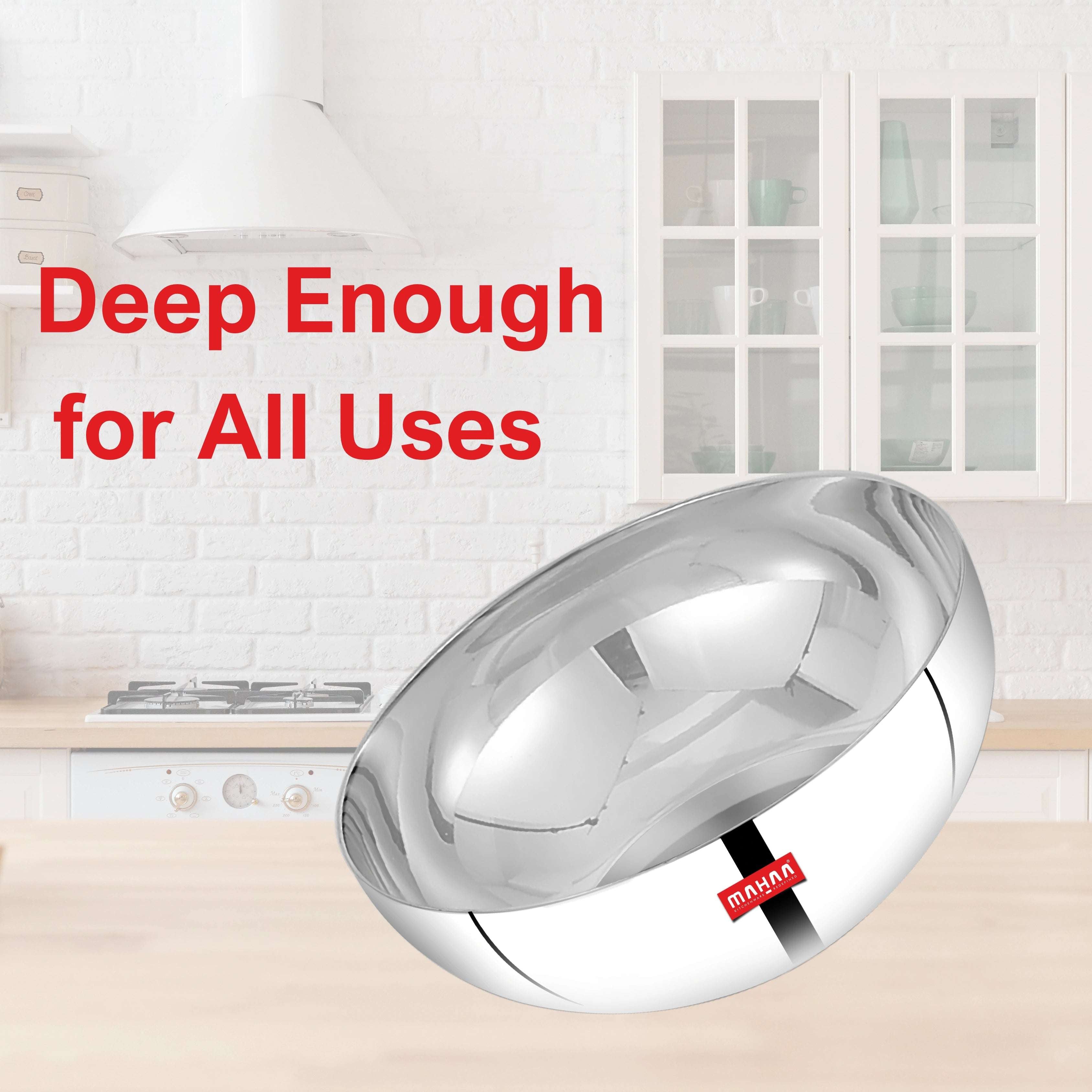 Stainless Steel Deep Bowl – 2 Pcs Set | High Quality | Mirror Finish | Rust-Free & Dishwasher Safe