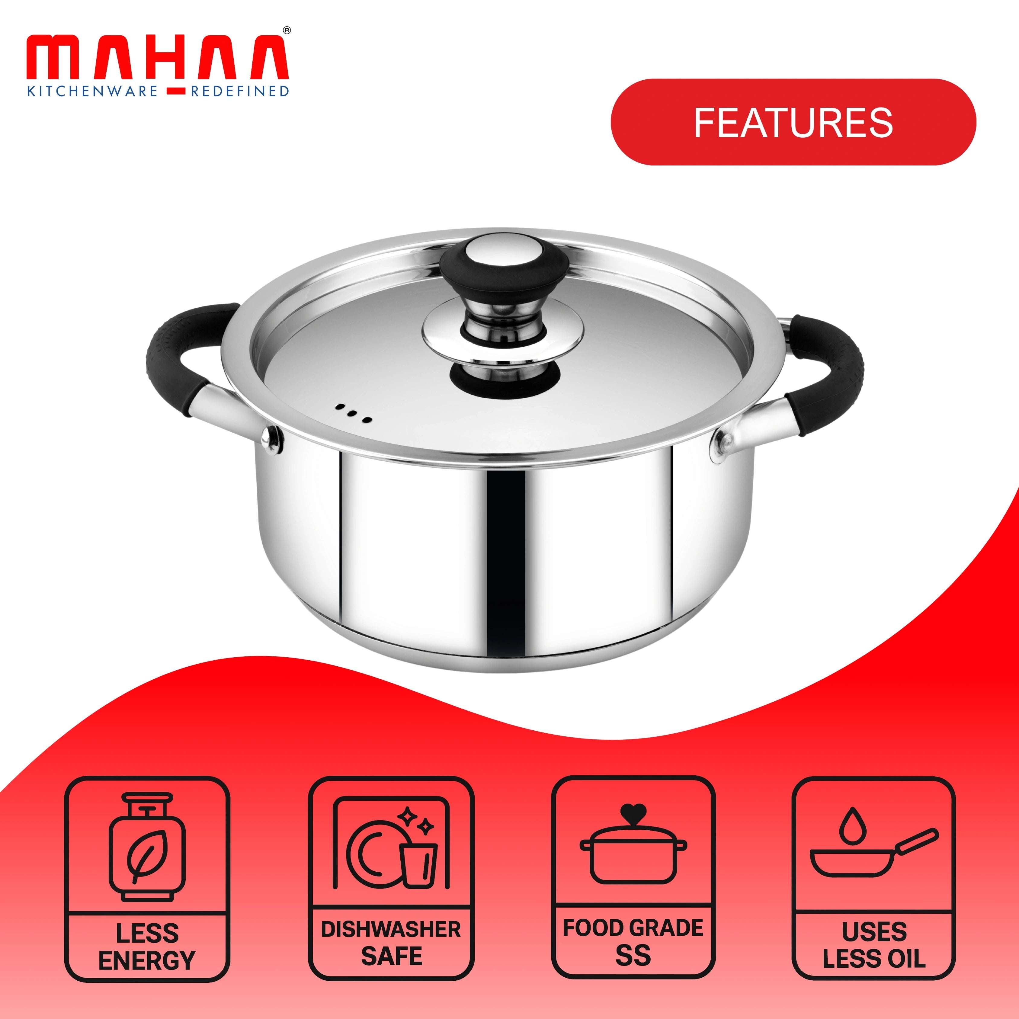 Chroma Triply Cookware Combo Set – Frypan & Casserole (20CM + 18CM) | Induction & Gas Compatible | Stainless Steel with Lid | No Coating, 100% Food-Safe