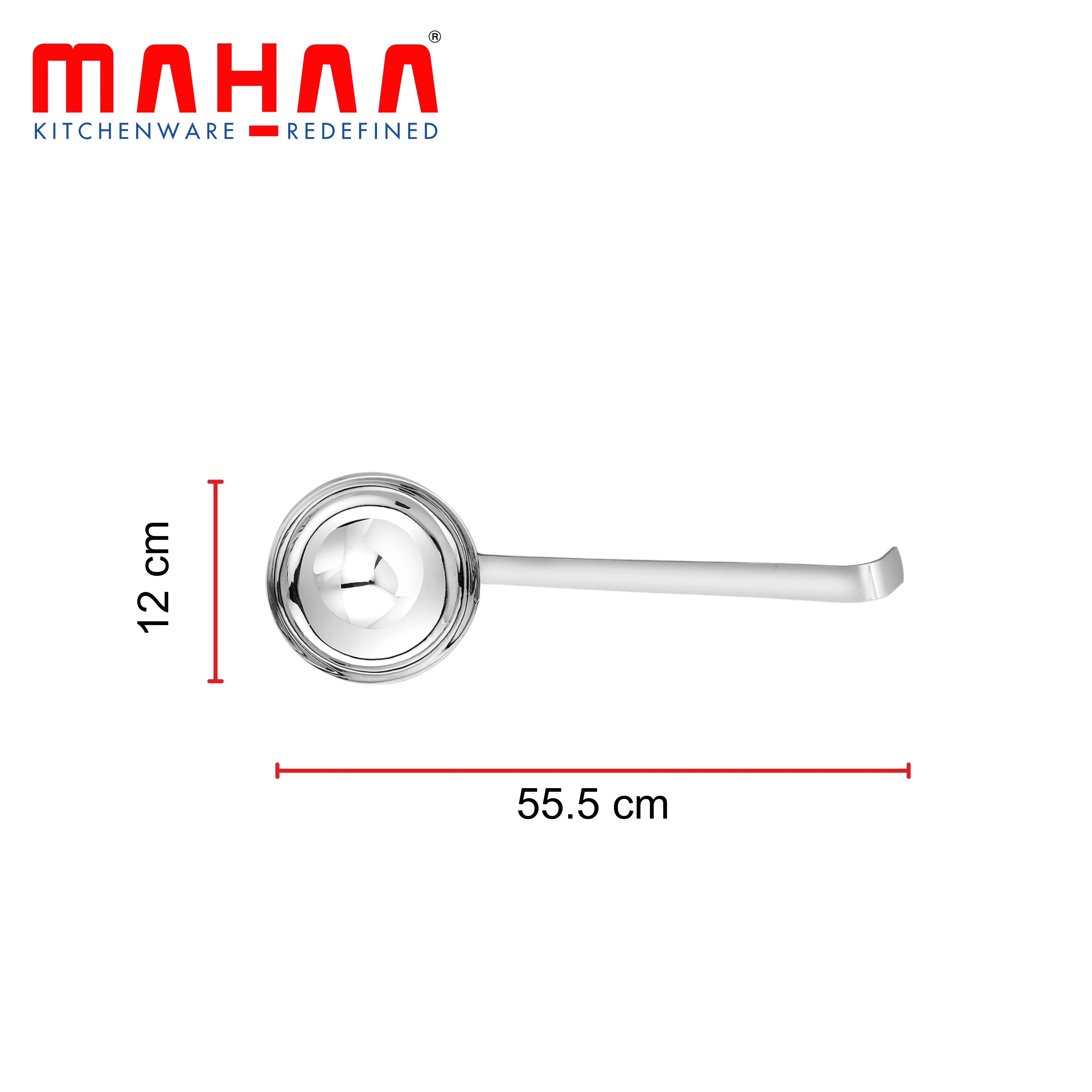 MAHAA Stainless Steel Ladle – Heat-Resistant Handle | Deep Bowl Design | Rust-Free | Ideal for Soups, Stews, Sauces & Curries | 6.5/8/10/12/14/16/18//20 CM