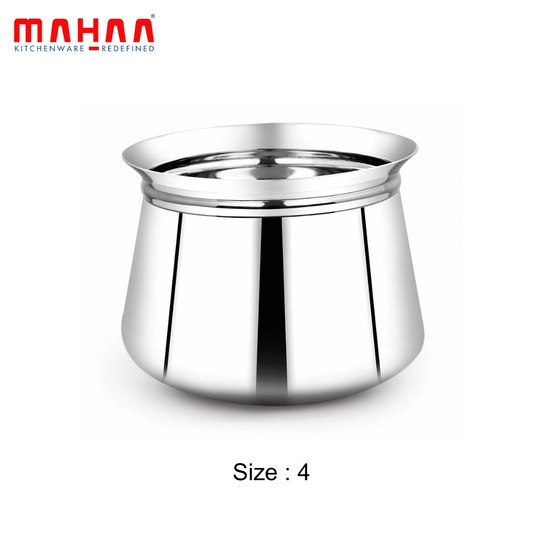 MAHAA Stainless Steel Madras Handi Set of 6 Pcs – Kitchen Serving, Cooking Bowl | Handi Set | Biryani Handi for Kitchen & Restaurant | Cookware Set