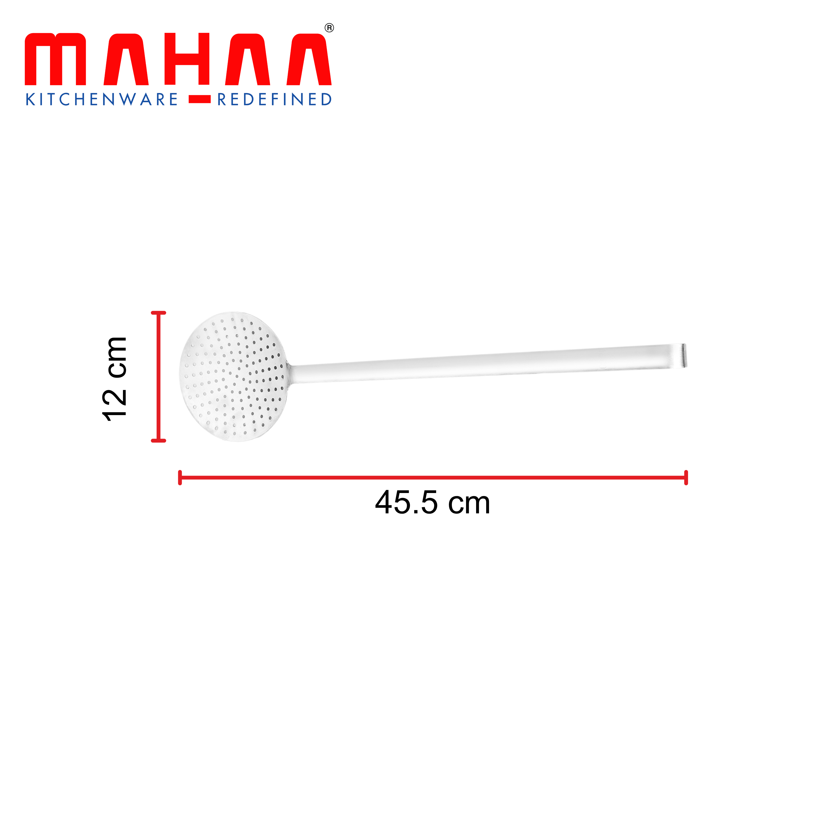 MAHAA Stainless Steel Skimmer – Heat-Resistant Handle | Rust-Free | Ideal for Deep Frying, Draining & Straining | 8/10/12/14/16/18/20 CM