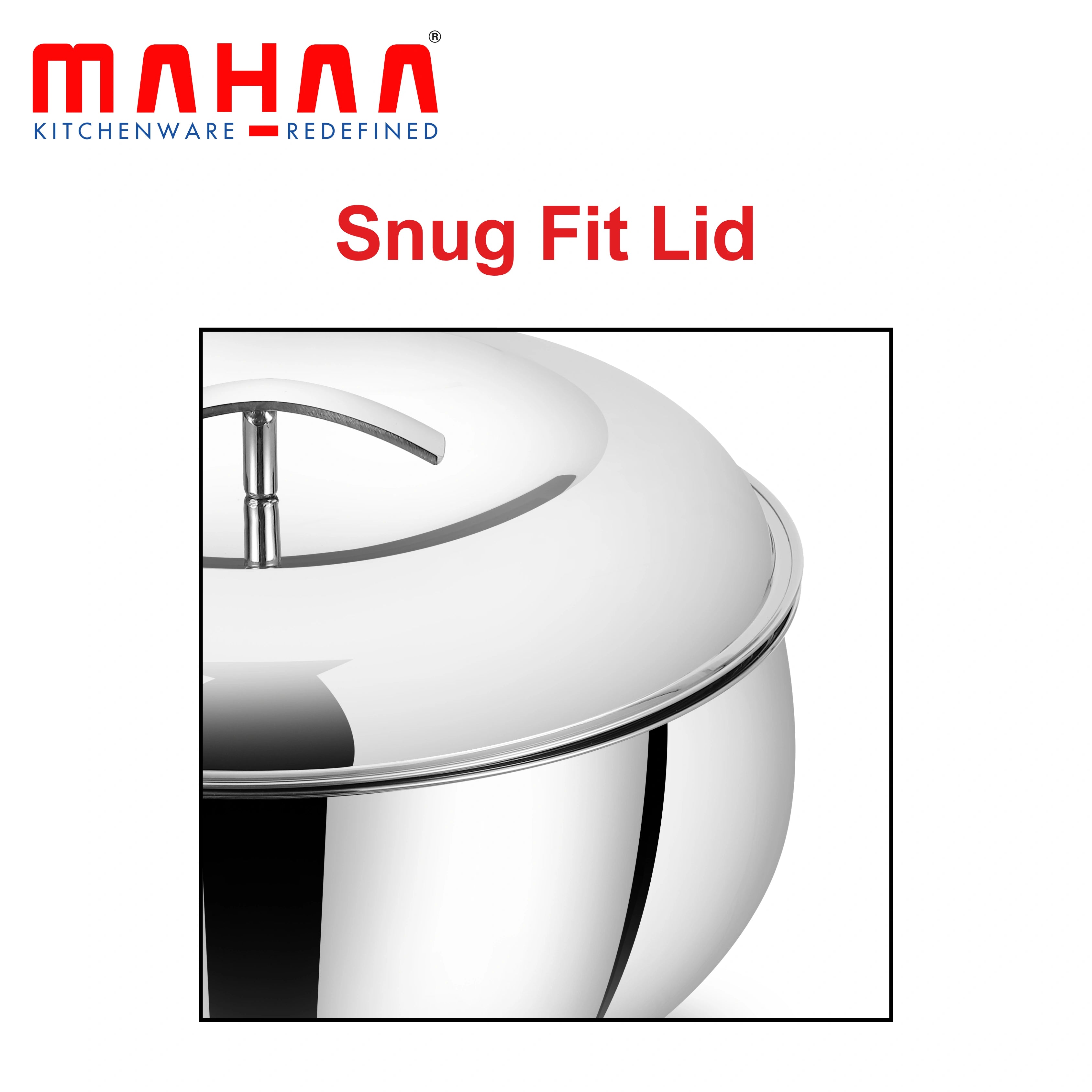 MAHAA Curve Premium Double Wall Insulated Stainless Steel Casserole - Hot Pot for Roti-Rice-Gravy-Curry | Mirror Finish | Silver Hot Box with Snug Fit Lid Lid | Retains Temperature, Twist Lock |
