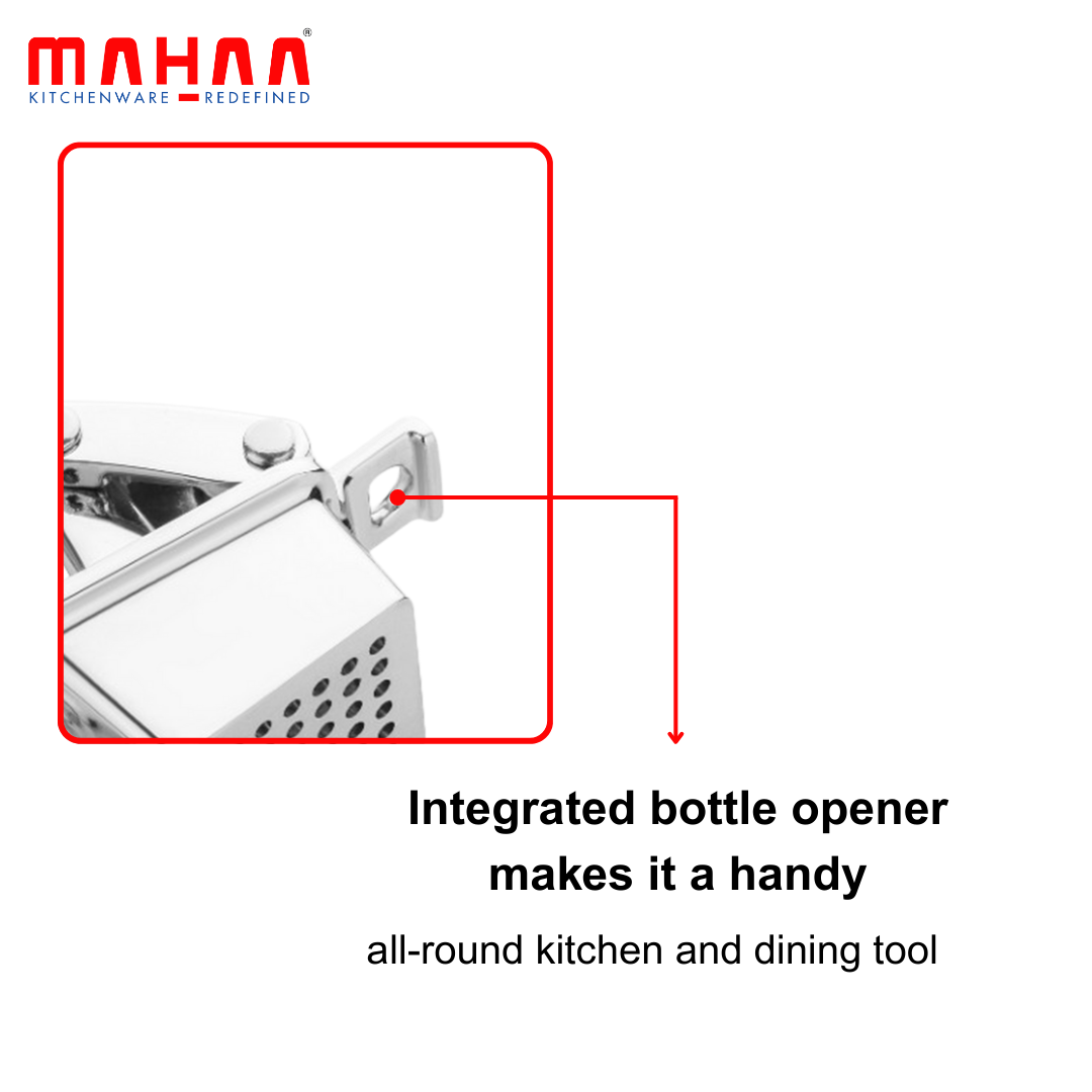 Mahaa 4-in-1 Garlic Crusher & Nut Cracker – Hand Press Garlic Presser & Mincer, Herb Plucking Tool for Curry Leaves, Coriander & Mint, Bottle Opener Kitchen Tool