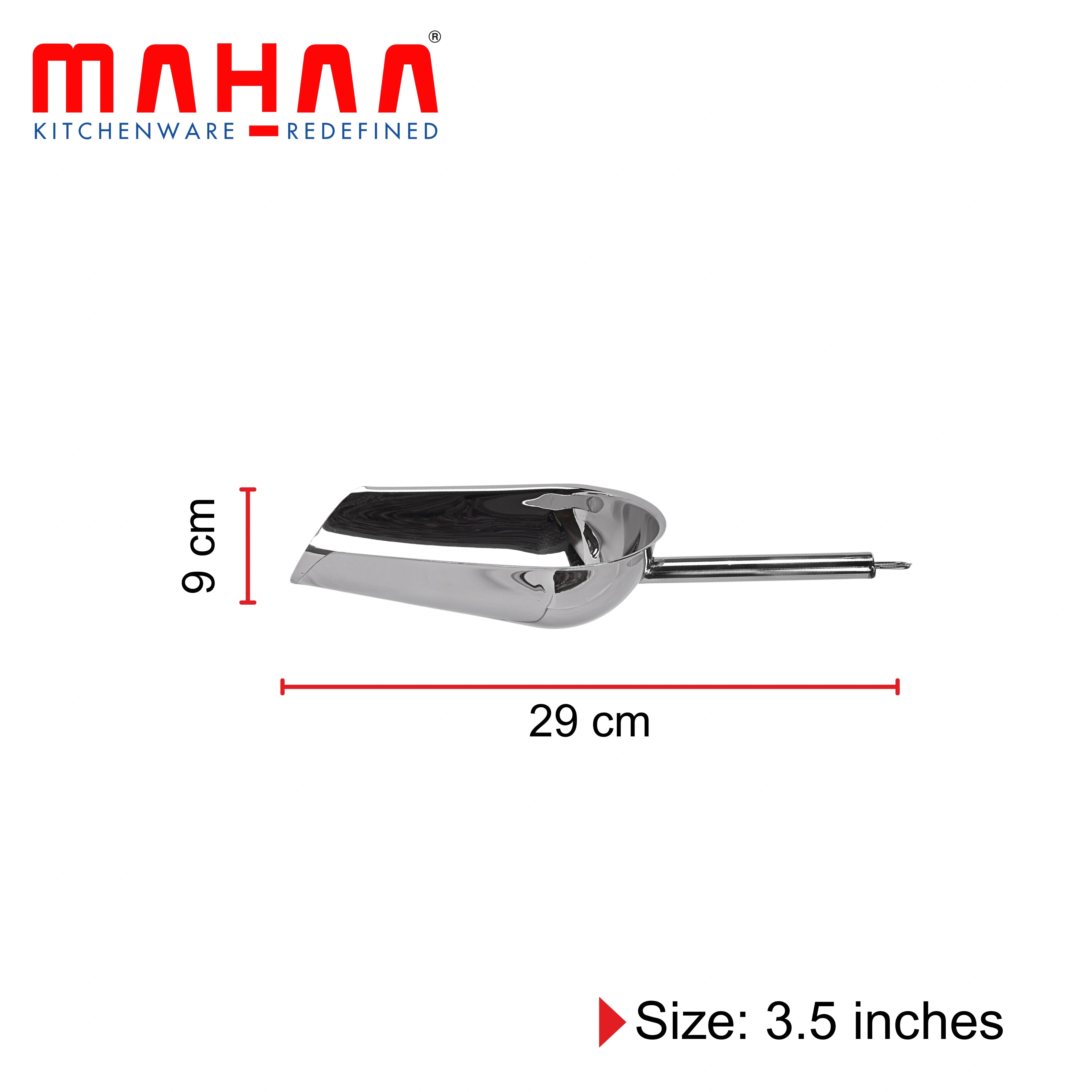 MAHAA Stainless Steel Scoop – Multipurpose Shovel Design | Rust-Free | Durable | Ideal for Rice, Flour, Pulses, Grains | Hotel & Home Use | 2/2.5/3/3.5/4/4.5/5.5 inches
