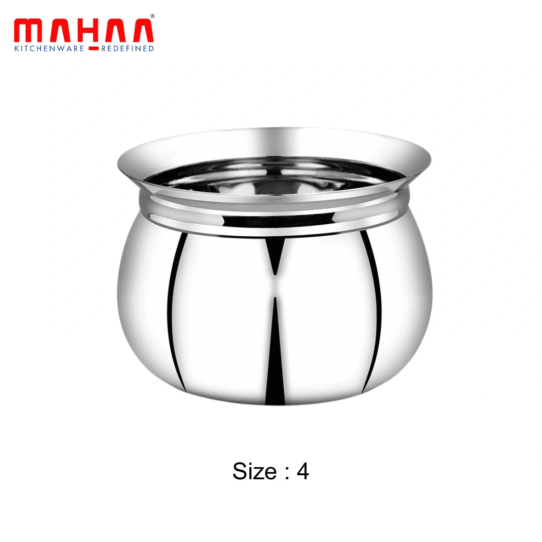 MAHAA Stainless Steel Gundu Handi Set of 6 Pcs – Kitchen Serving, Cooking Bowl | Handi Set | Biryani Handi for Kitchen & Restaurant | Cookware Set