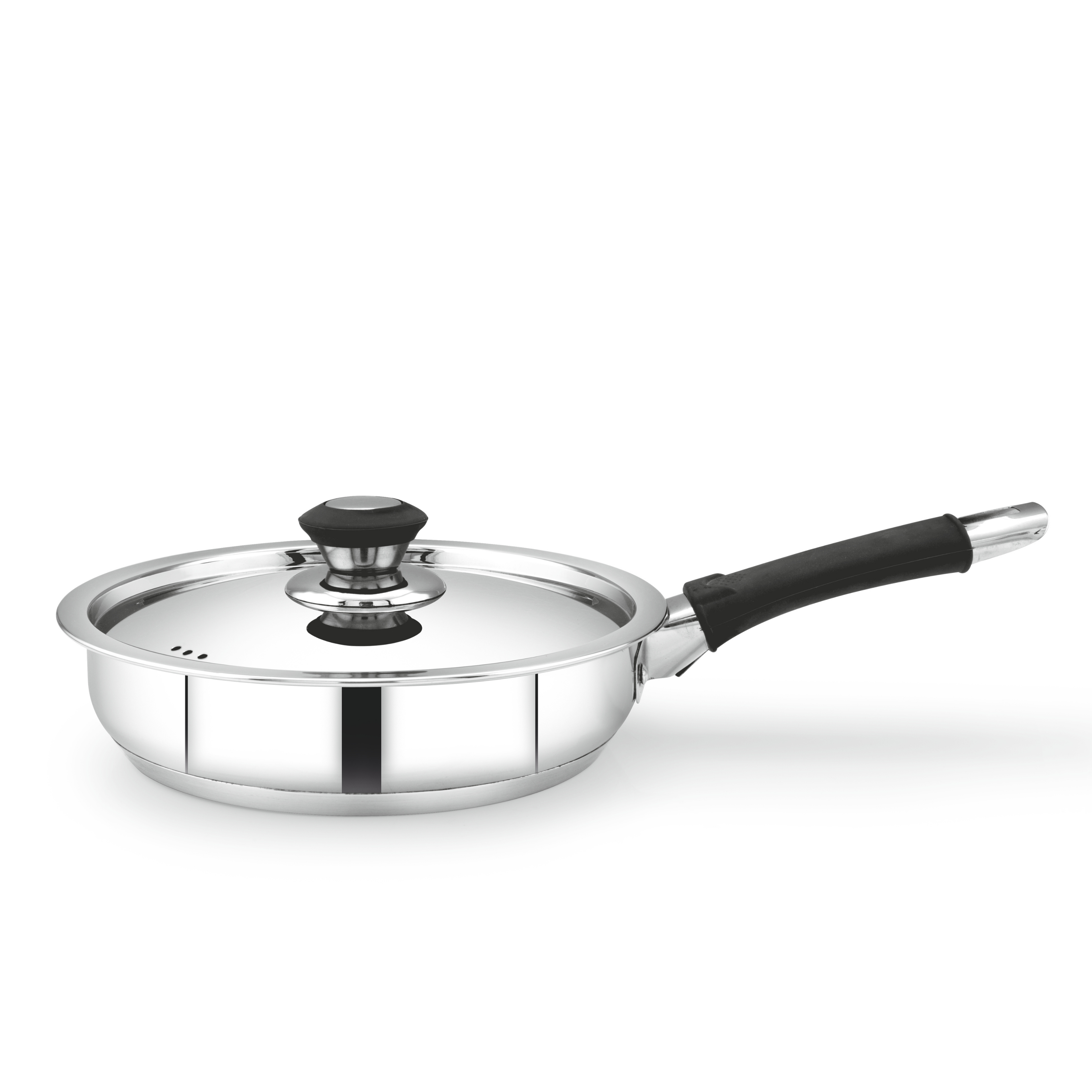 MAHAA Chroma Stainless Steel Fry Pan + Lid – Cook & Saute Curries, Dal, Pasta | Easy Clean | Tri Ply Base | Non-stick | Gas & Induction Compatible | StayCool+ Handle and Knob | 20 cm / 22 cm