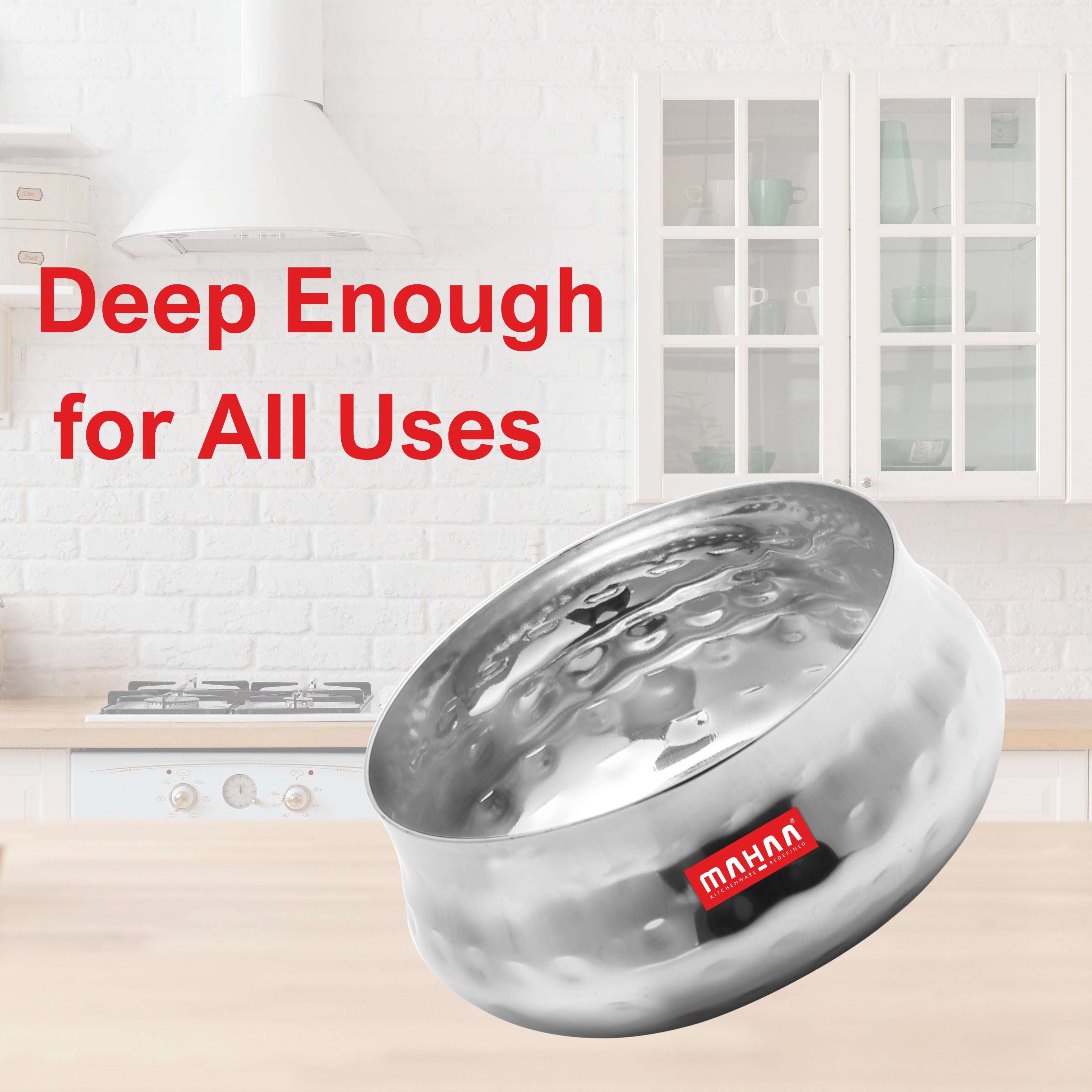 Stainless Steel Bulging Katori – 2 Pcs Set | High Quality | Hammered Finish | Rust-Free & Dishwasher Safe | Ideal for Curries, Sweets & Side Servings