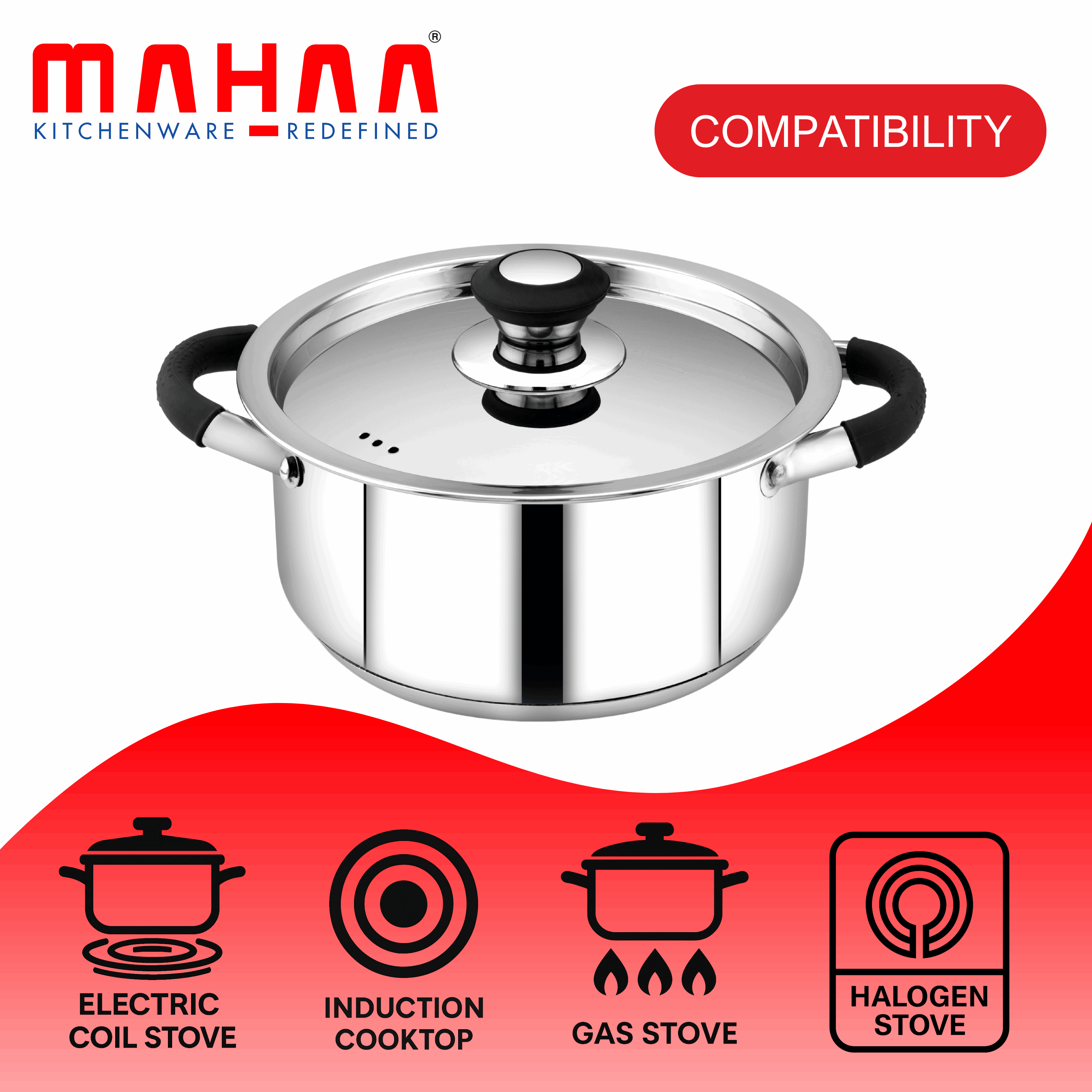 Chroma Stainless Steel Casserole – Cook & Serve Hot Box with Lid | Integrated Handles | 2.5L, 3.6L, 4.5L | Rust-Free & Durable