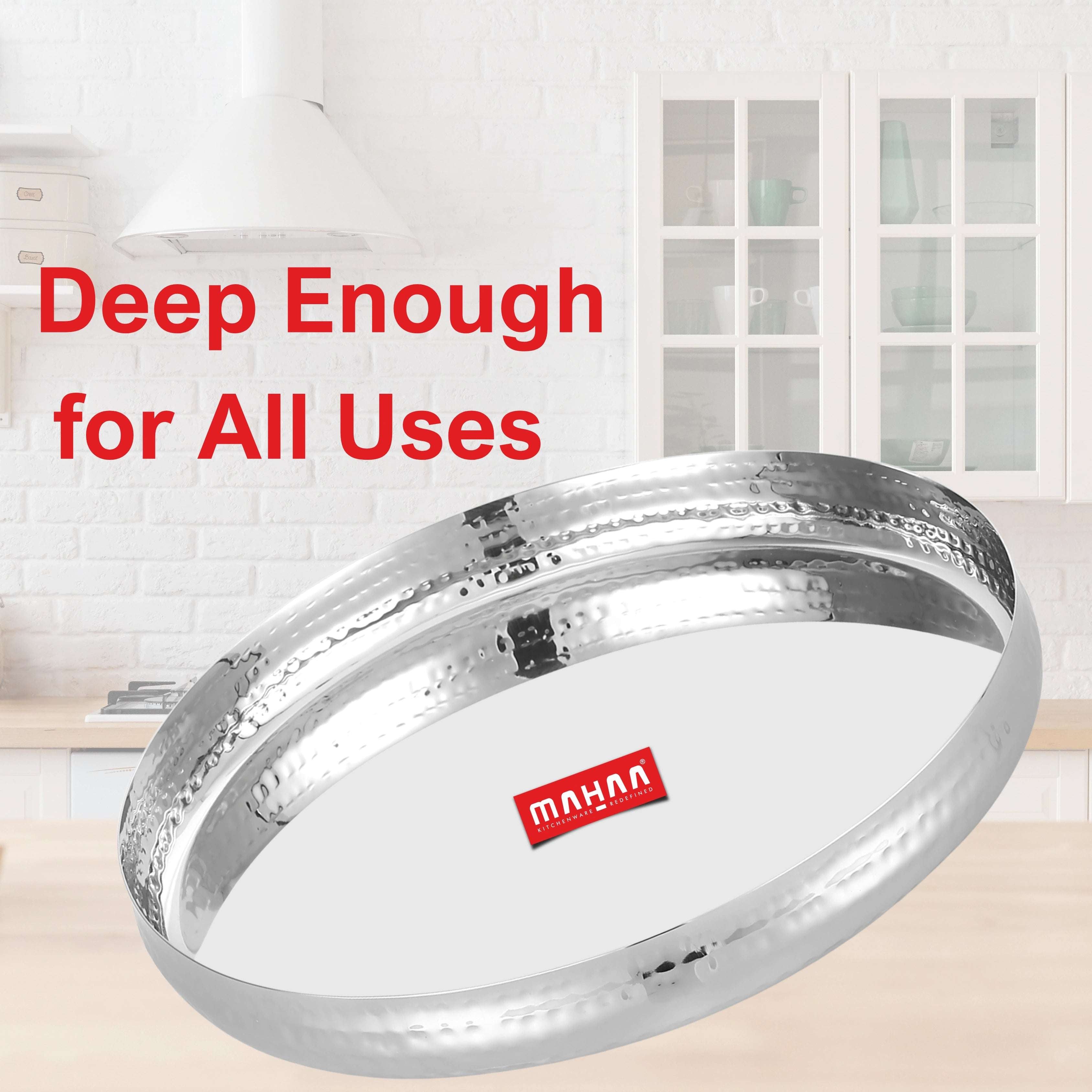 Stainless Steel Bulging Thali – 2 Pcs Set | High Quality | Hammered Finish | Durable & Rust-Free | Ideal for Daily & Festive Use