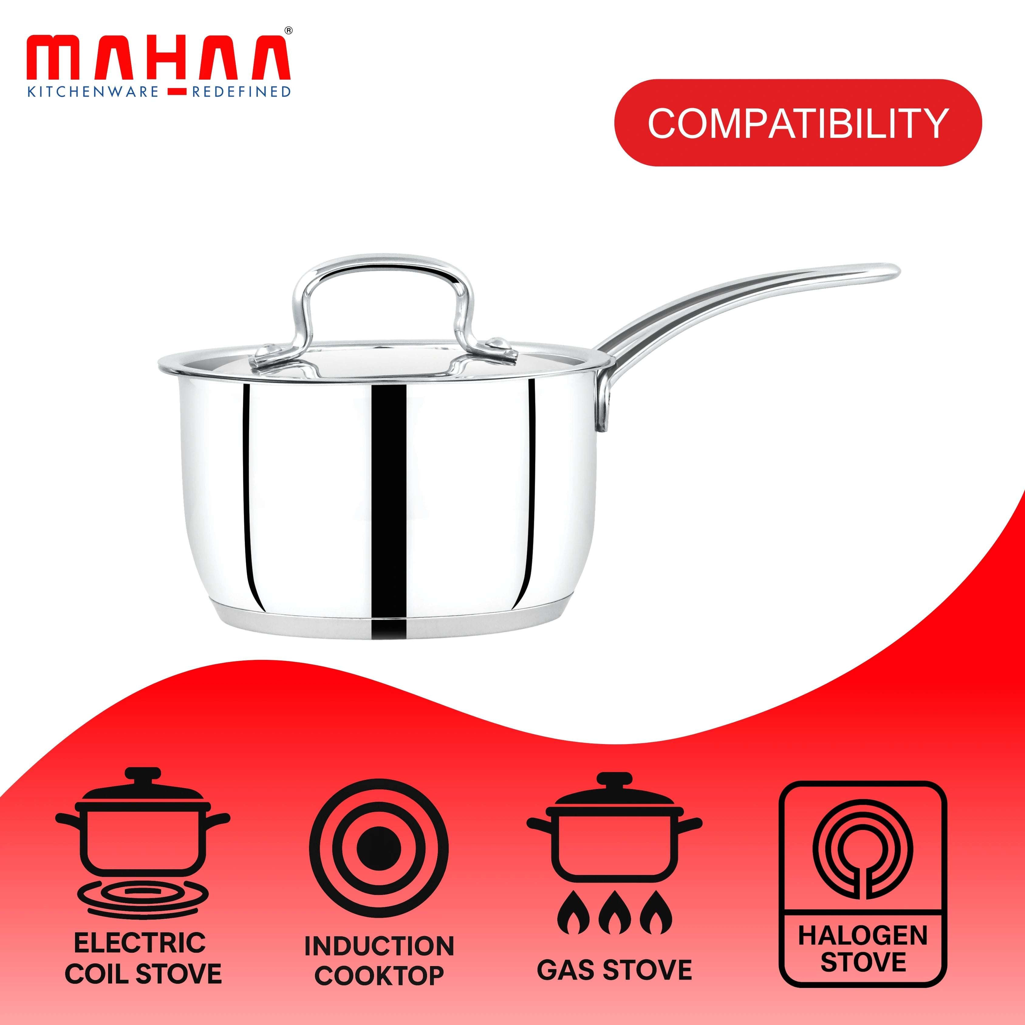 Avanti Stainless Steel Sauce Pan – Triply Base | Snug-Fit Lid | Gas & Induction Compatible | Cool-Touch Handle | 1.2L to 3.6L