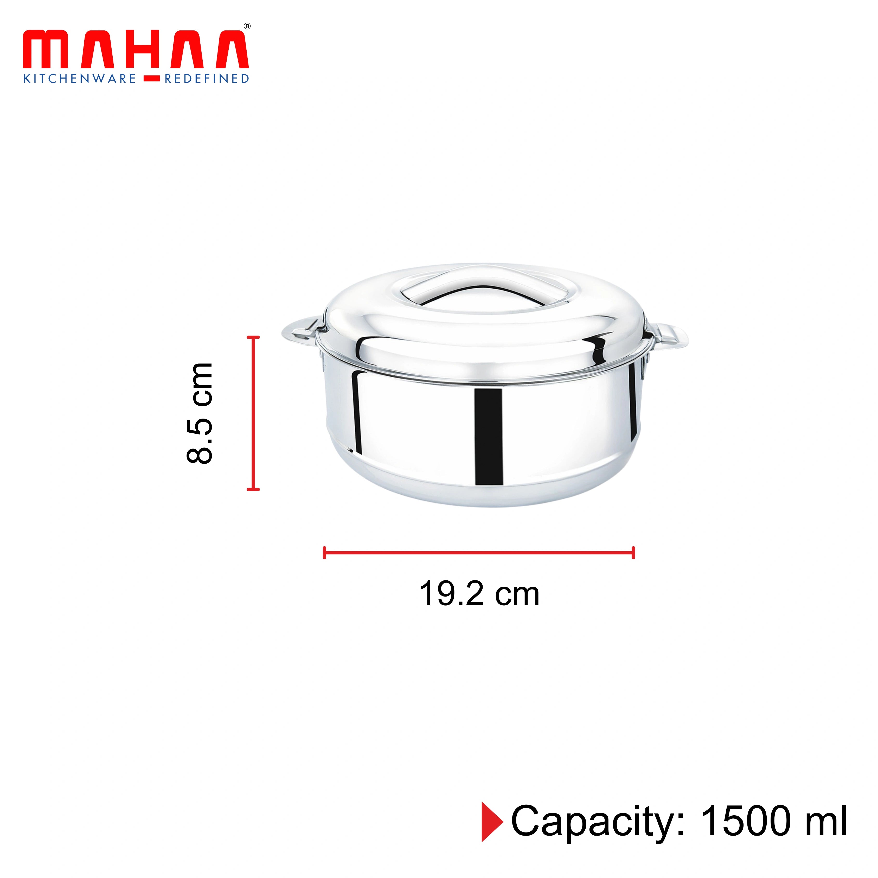 MAHAA Iris Stainless Steel Casserole | Double-Wall Insulated Hot Box with Lock Lid | Food Warmer for Rice, Curries, Rotis | Free ₹300 SS Water Bottle