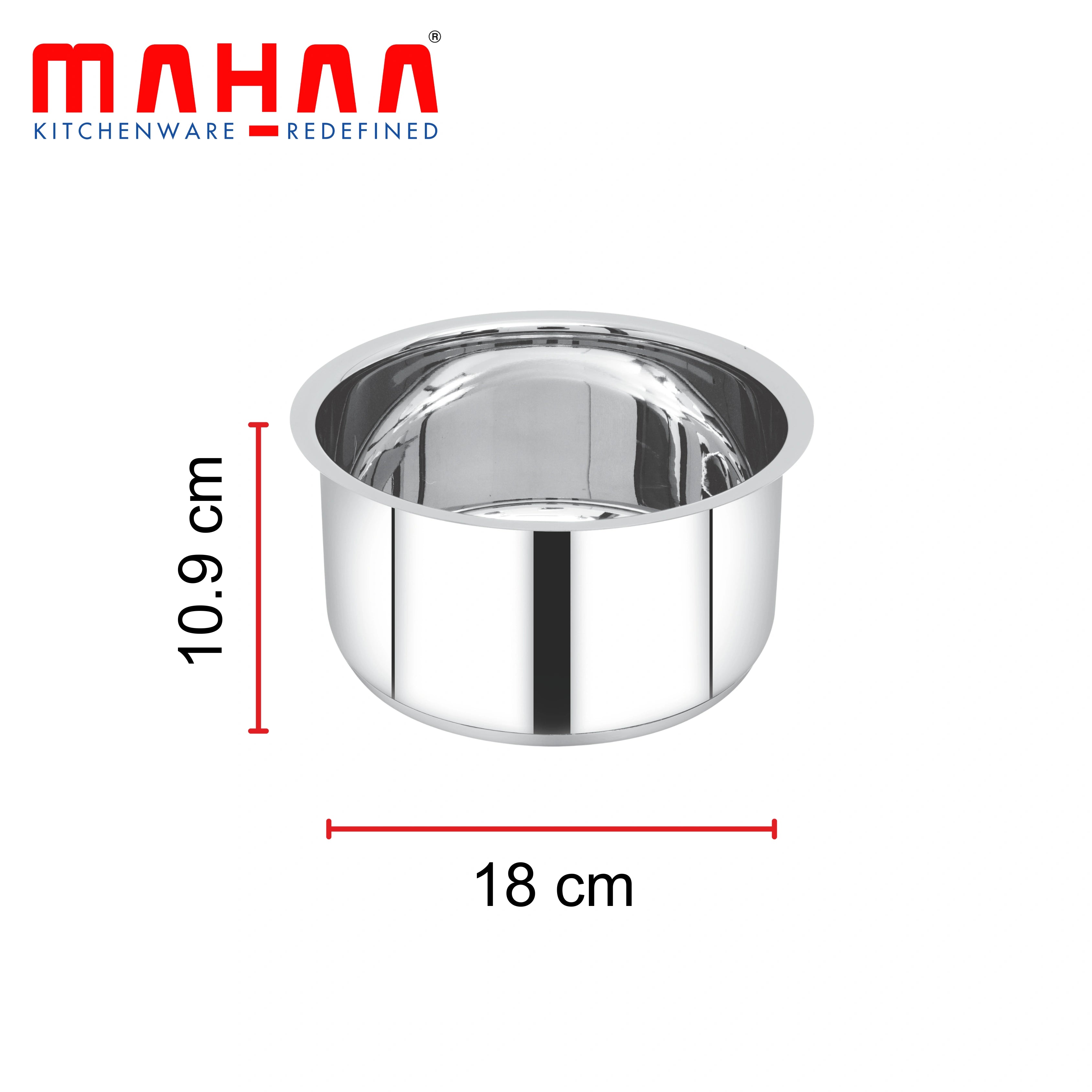 MAHAA Avanti Stainless Steel Tope 5 Pc Set – Premium Quality | Multipurpose Cook & Serve Handi | Tri Ply Base | Non-stick | Gas & Induction Compatible | 12 CM + 14 CM + 16 CM + 18 CM + 20 CM