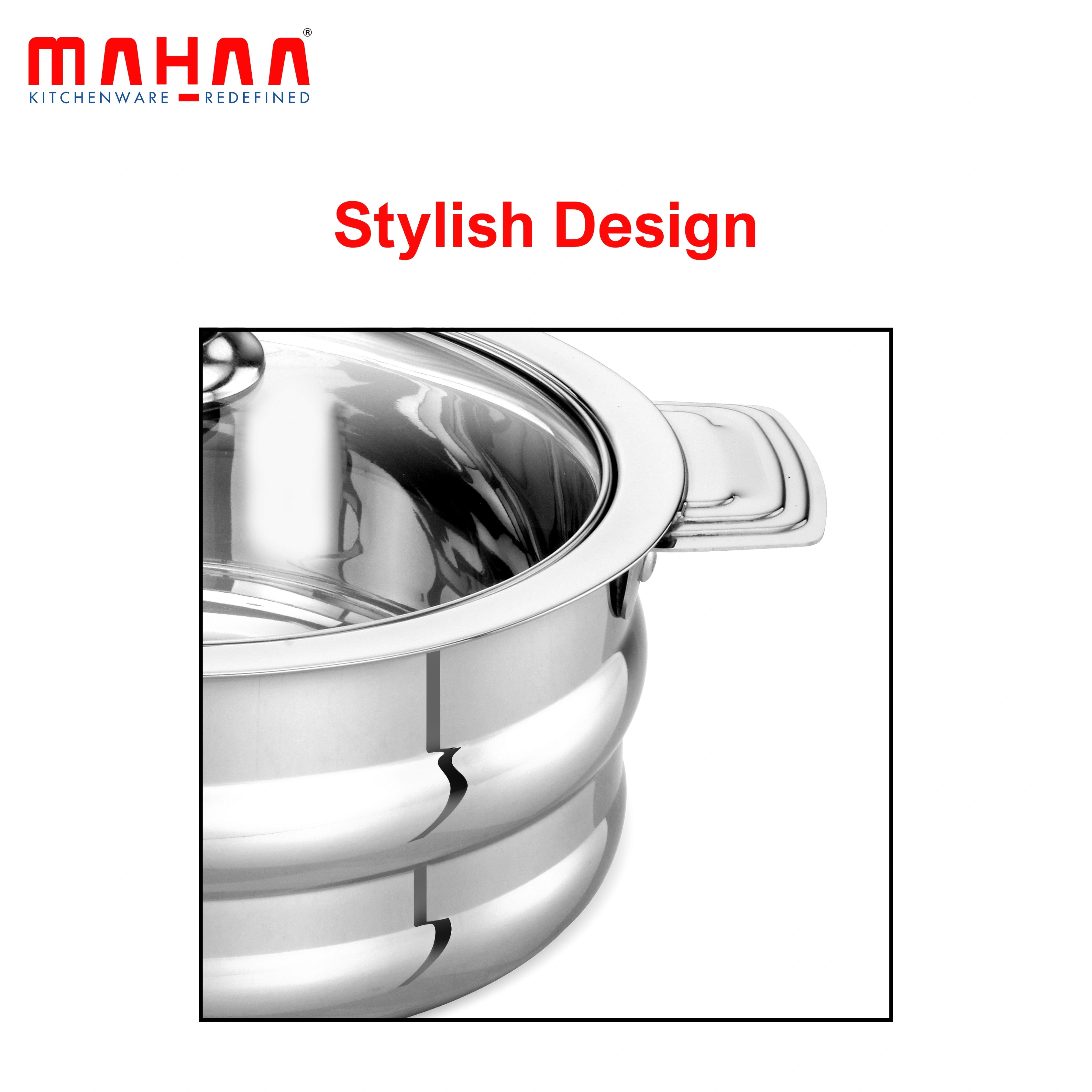 MAHAA Stainless Steel Orchid C-Through Casserole Gift Set – 3 Pcs | See-Through Glass Lids | Insulated Hot Pots | Rust-Free & Elegant