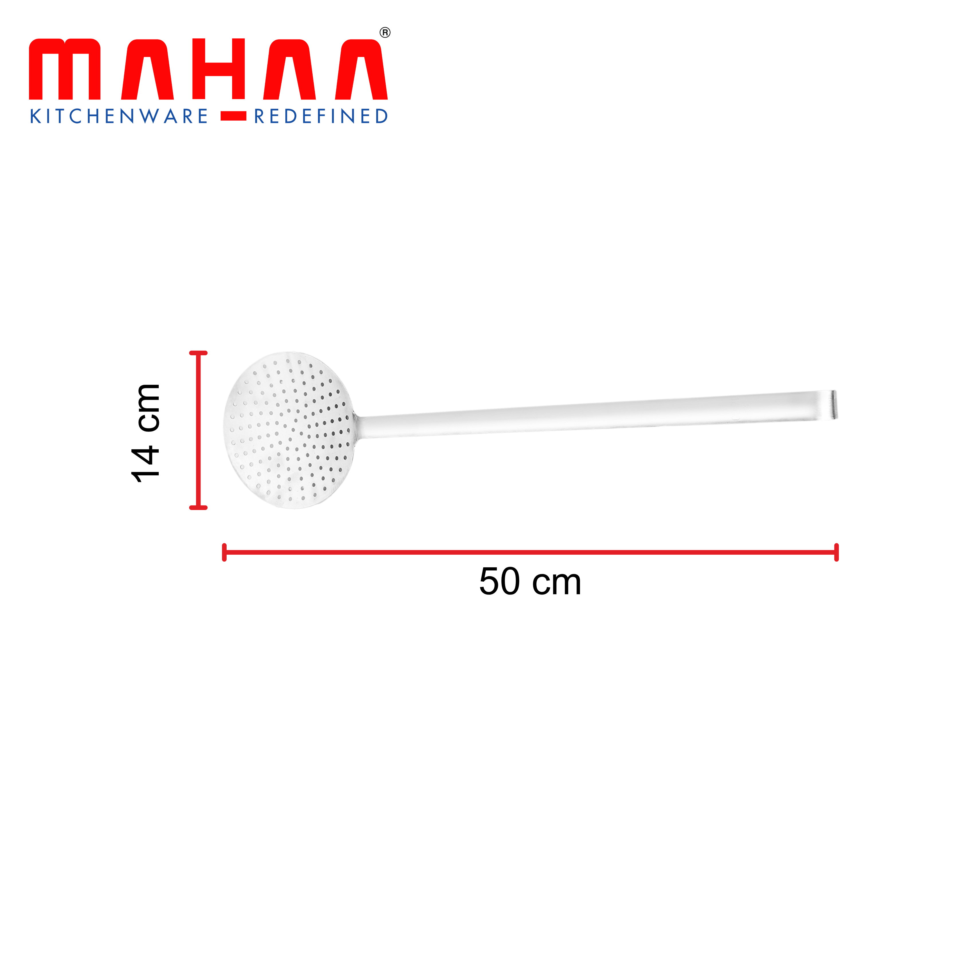 MAHAA Stainless Steel Skimmer – Heat-Resistant Handle | Rust-Free | Ideal for Deep Frying, Draining & Straining | 8/10/12/14/16/18/20 CM