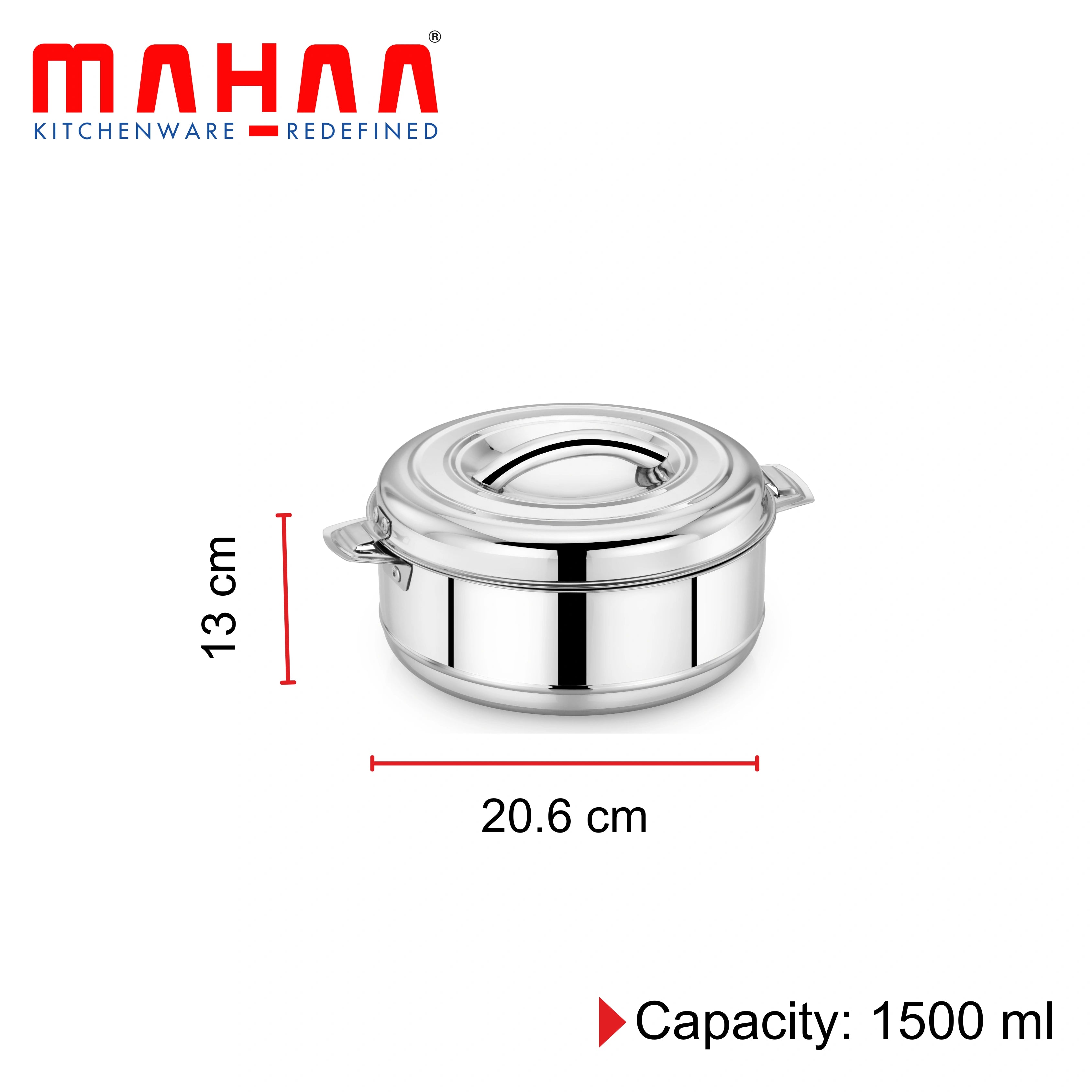 MAHAA Aspen Stainless Steel Insulated Casserole – Snug-Fit Lock | Hot Pot for Roti-Rice-Gravy-Curry | Retains Temperature, Twist Lock | Free ₹300 SS Water Bottle