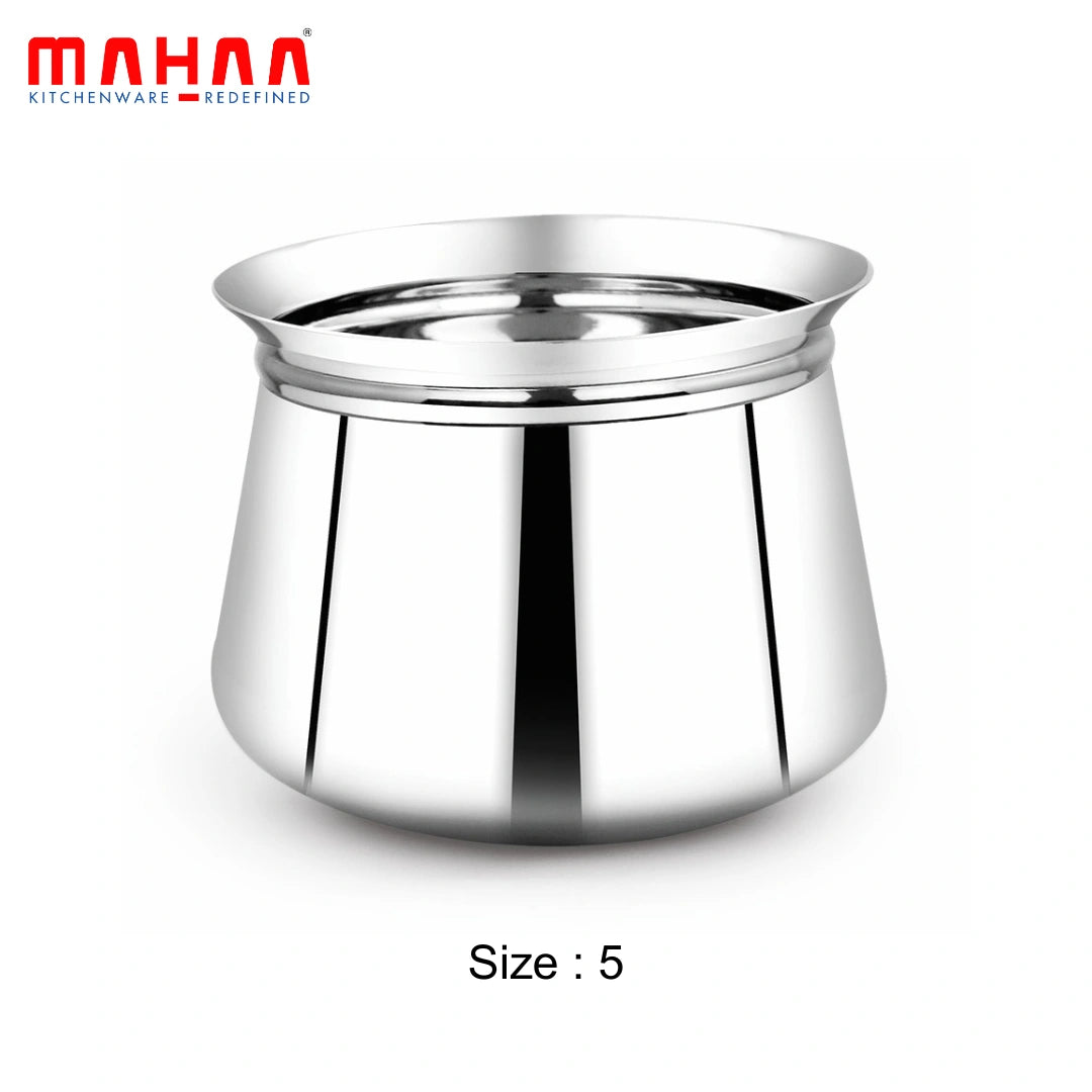 MAHAA Stainless Steel Madras Handi Set of 6 Pcs – Kitchen Serving, Cooking Bowl | Handi Set | Biryani Handi for Kitchen & Restaurant | Cookware Set