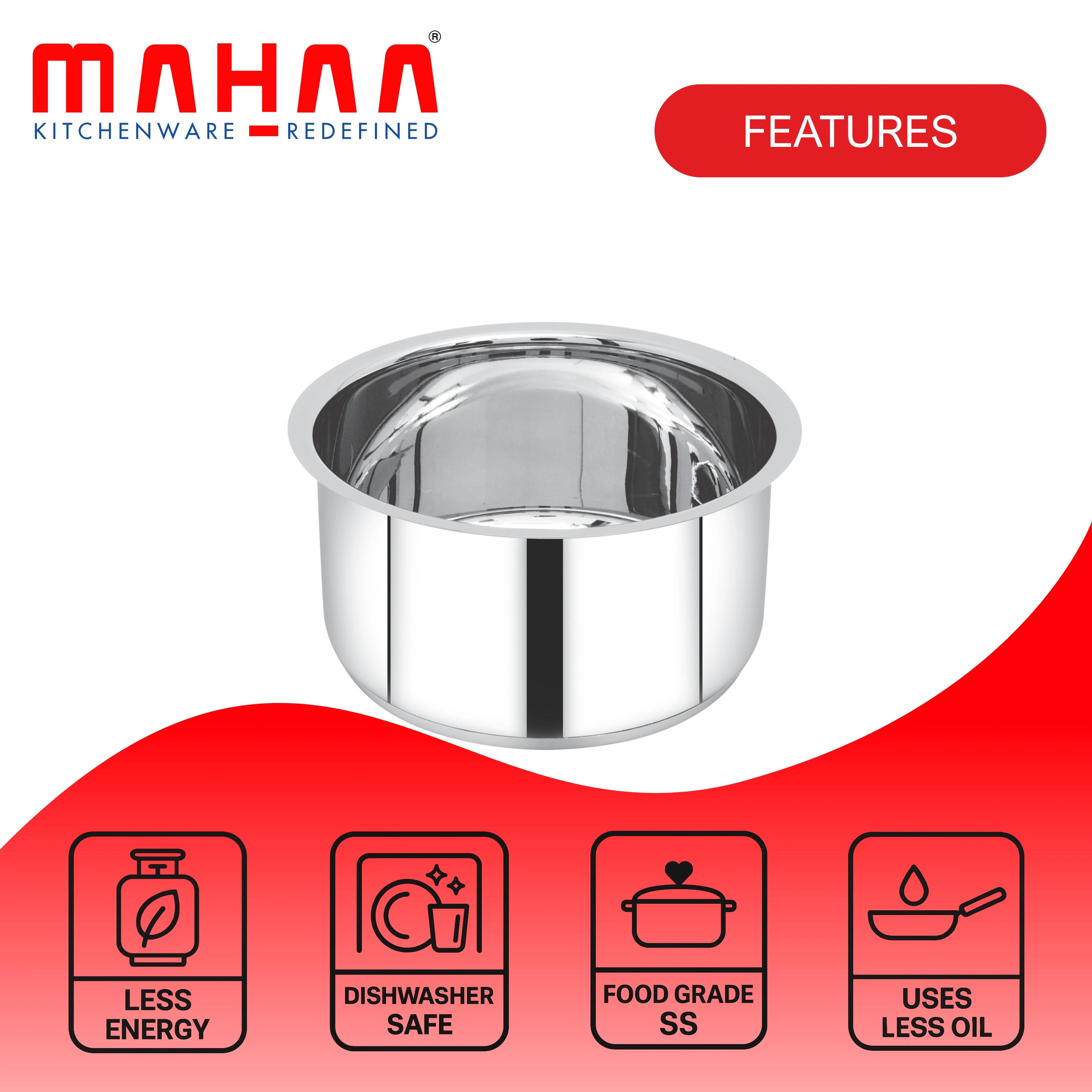 MAHAA Avanti Stainless Steel Tope 3 Pc Set – Premium Quality | Multipurpose Cook & Serve Handi | Tri Ply Base | Non-stick | Gas & Induction Compatible | 12 CM + 14 CM + 16 CM