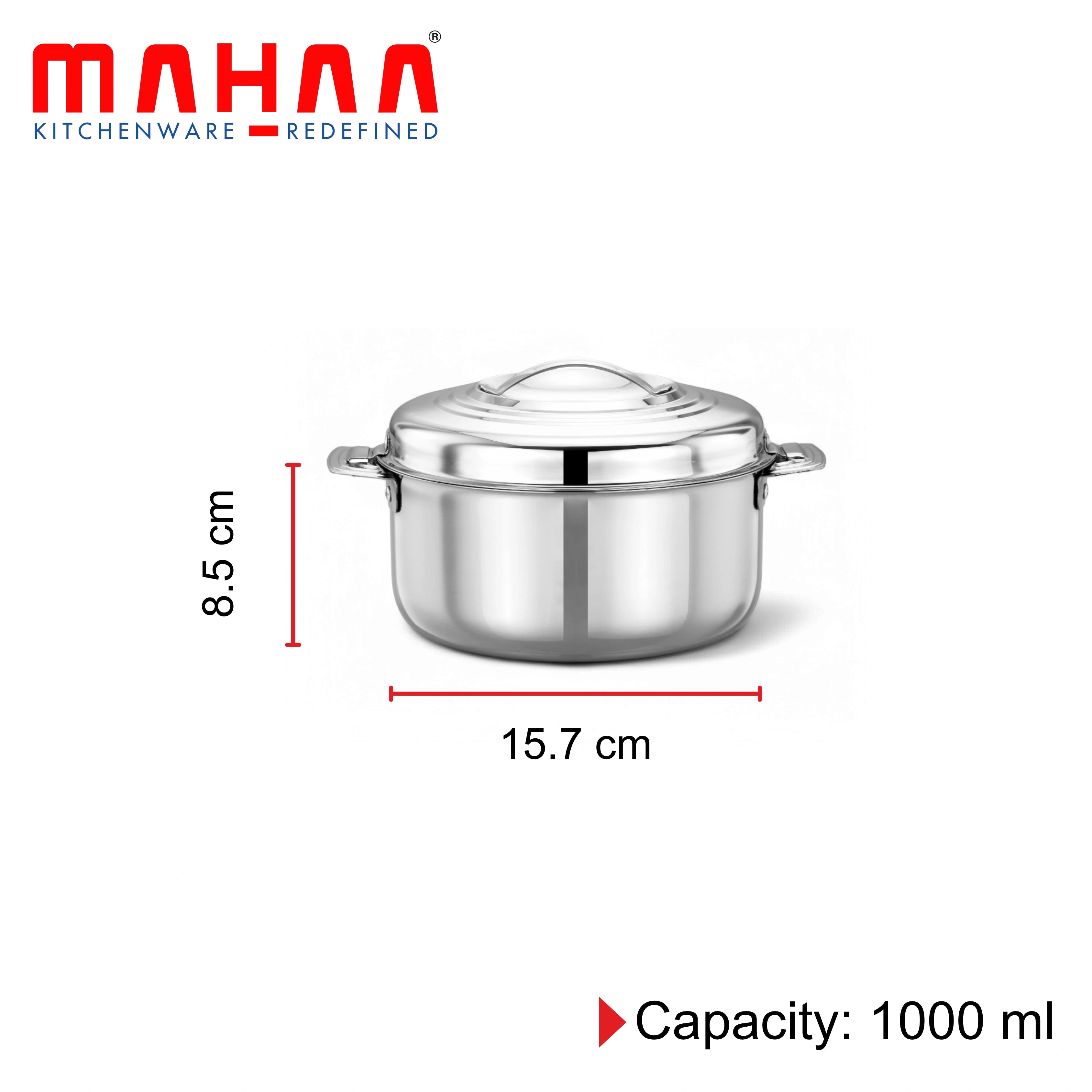 MAHAA Blue Bell Stainless Steel Insulated Casserole – Snug-Fit Lock | Rust-Free & Stylish Hot Pot | Hot Pot for Roti-Rice-Gravy-Curry | Retains Temperature, Twist Lock | Free ₹300 SS Water Bottle