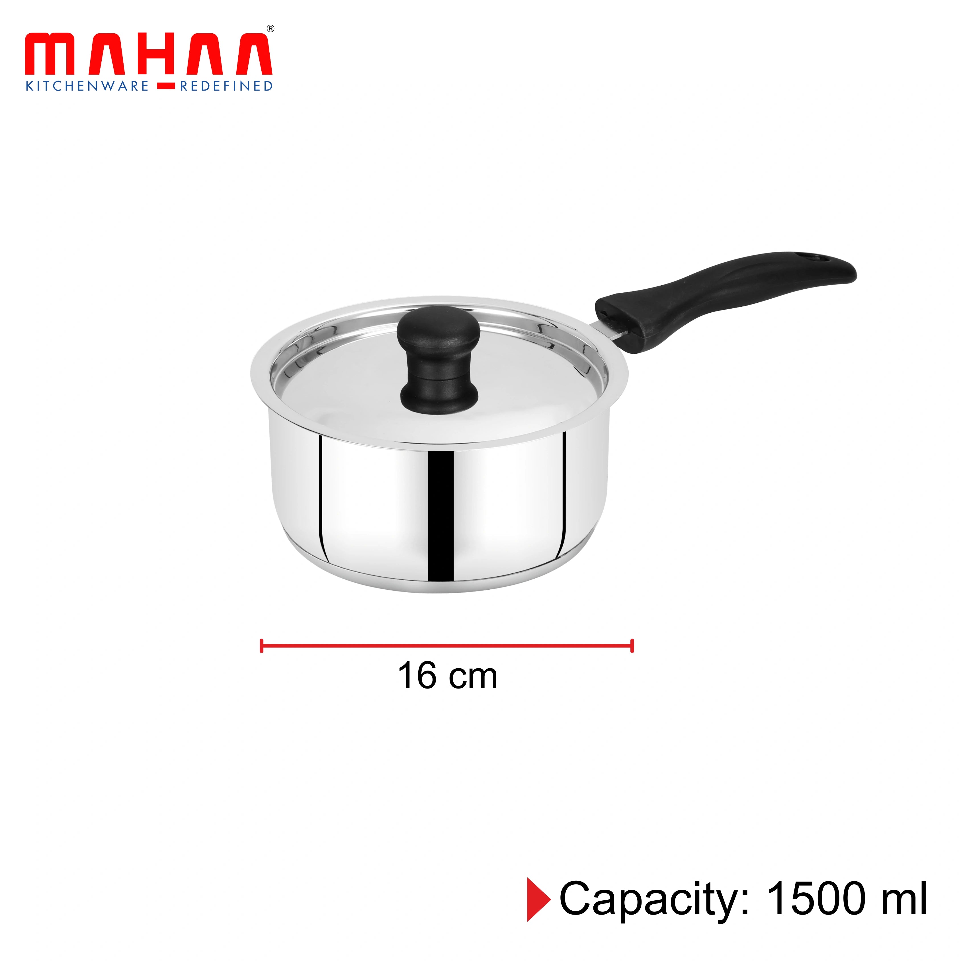 MAHAA Zen Stainless Steel Cookware Combo 5 Pc Set: Kadai  + Lid, Tea/Milk Pan + Lid, Fry Pan | Tri Ply Base | Non-stick | Gas & Induction Compatible | StayCool+ Handle and Knob| Gift Set