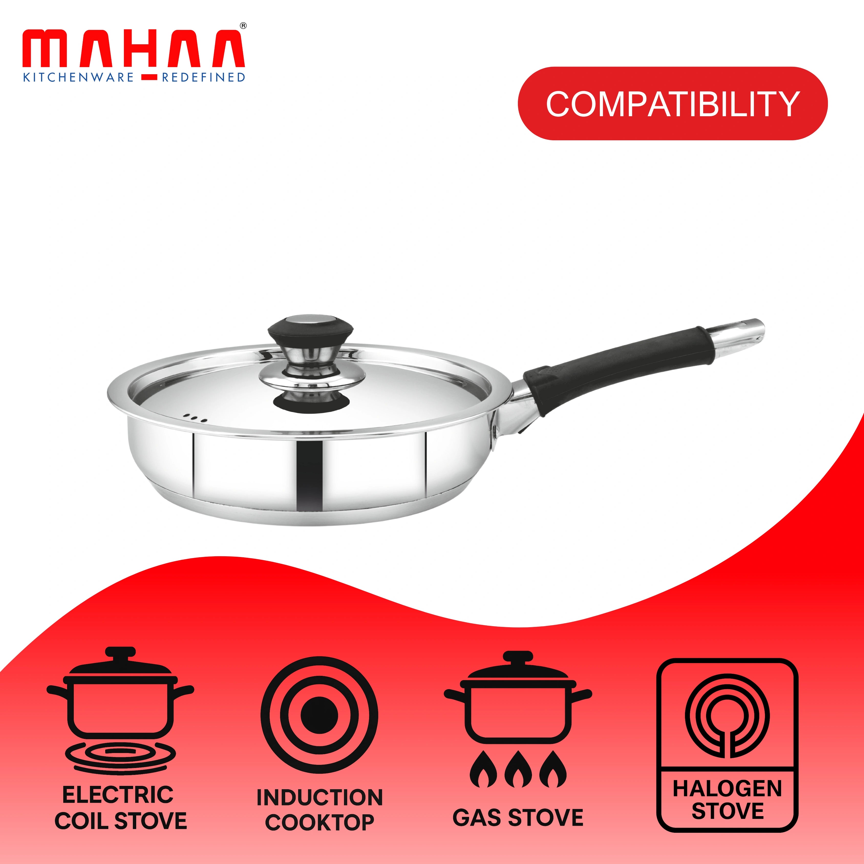 MAHAA Stainless Steel Chroma Triply Cookware Combo Set – Frypan & Casserole (20CM + 18CM) | Induction & Gas Compatible | Stainless Steel with Lid | No Coating, 100% Food-Safe