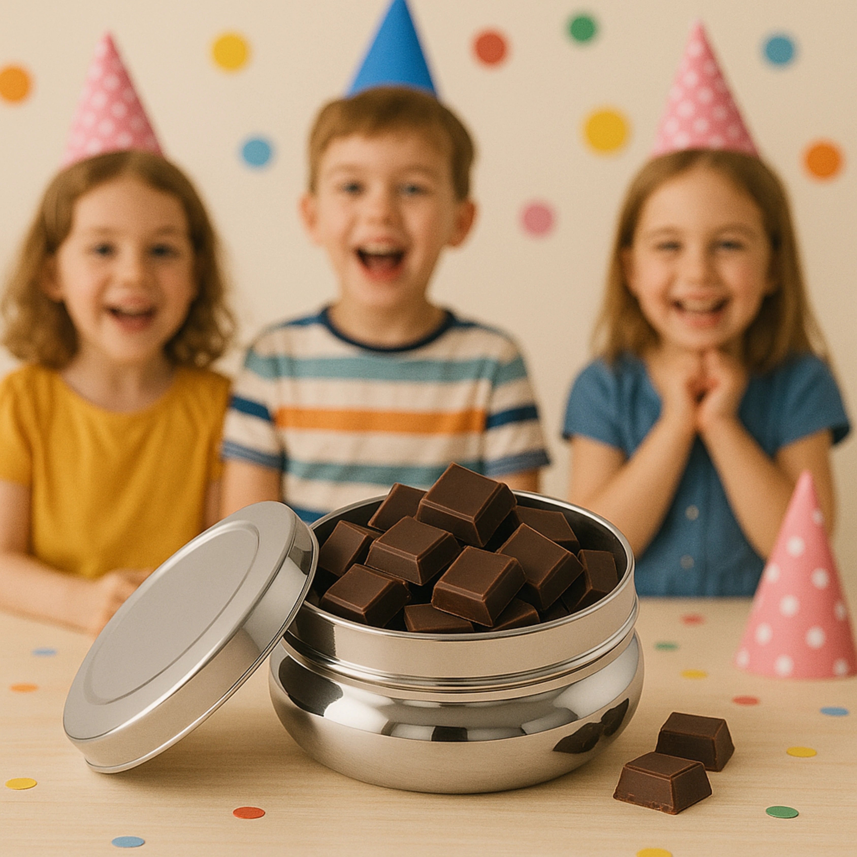 MAHAA Stainless Steel Chocolate Box - 3 Pcs Set – Compact, Rust-Free Puri Dabba, Elegant, Stylish Storage Containers for Puri, Snacks, Food, Durable Quality Tiffin Dabba for Daily Use