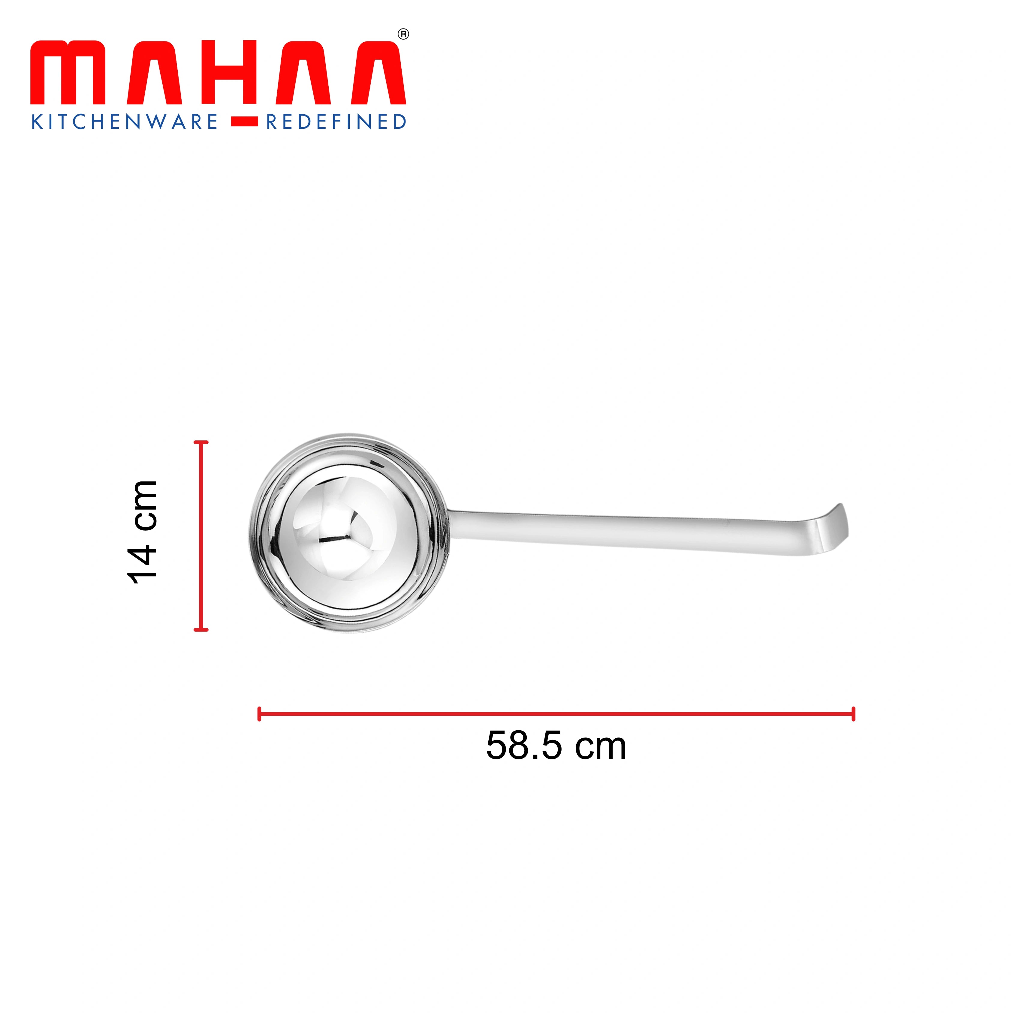 MAHAA Stainless Steel Ladle – Heat-Resistant Handle | Deep Bowl Design | Rust-Free | Ideal for Soups, Stews, Sauces & Curries | 6.5/8/10/12/14/16/18//20 CM