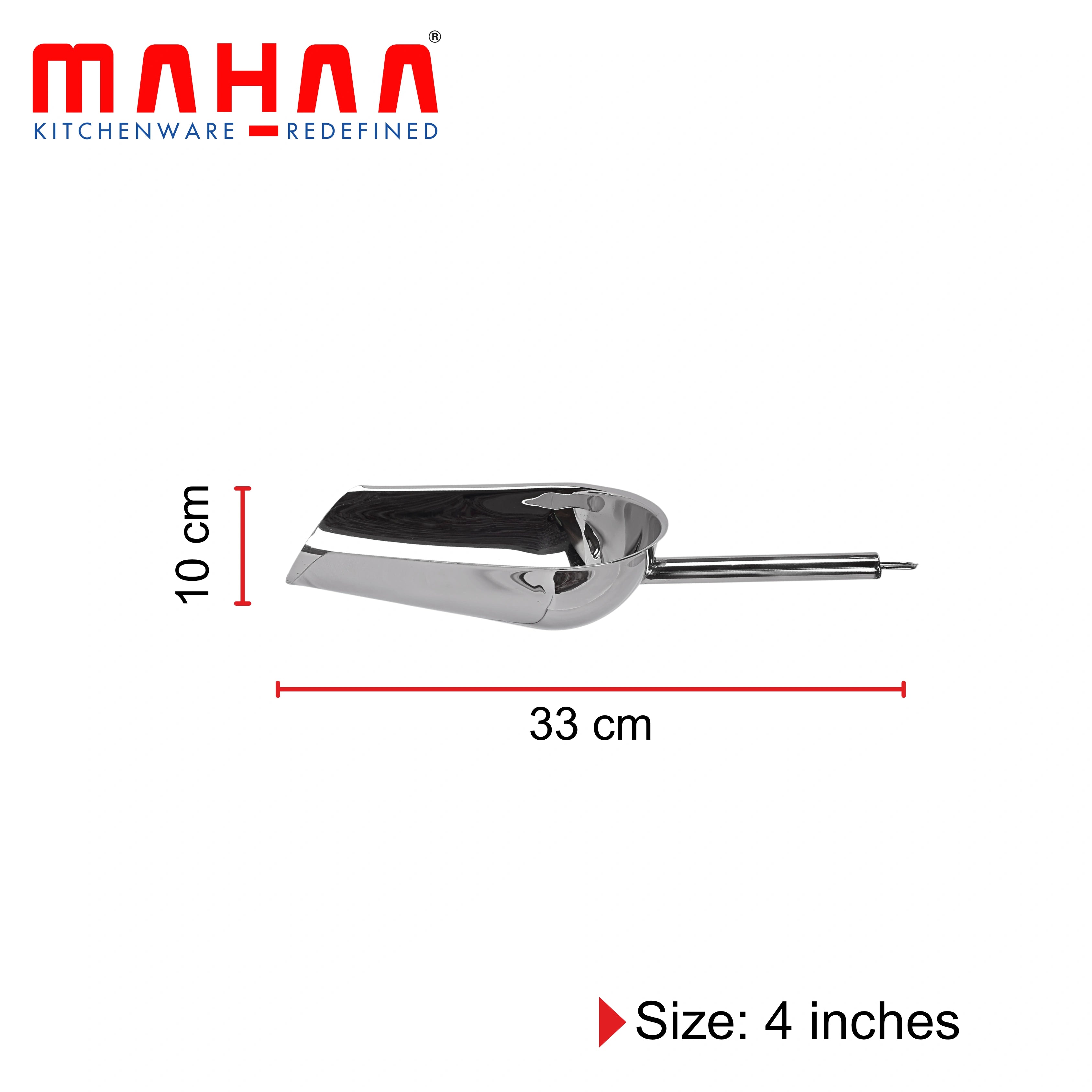 MAHAA Stainless Steel Scoop – Multipurpose Shovel Design | Rust-Free | Durable | Ideal for Rice, Flour, Pulses, Grains | Hotel & Home Use | 2/2.5/3/3.5/4/4.5/5.5 inches