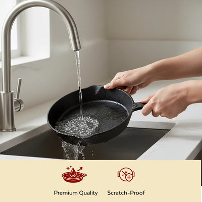 Cast Iron Cookware Set: Dosa Tawa 28 CM + Fry Pan 24 CM | Heavy-Duty Traditional Cooking Combo Set | Kitchen Set for Home, Pre-seasoned, Induction Friendly