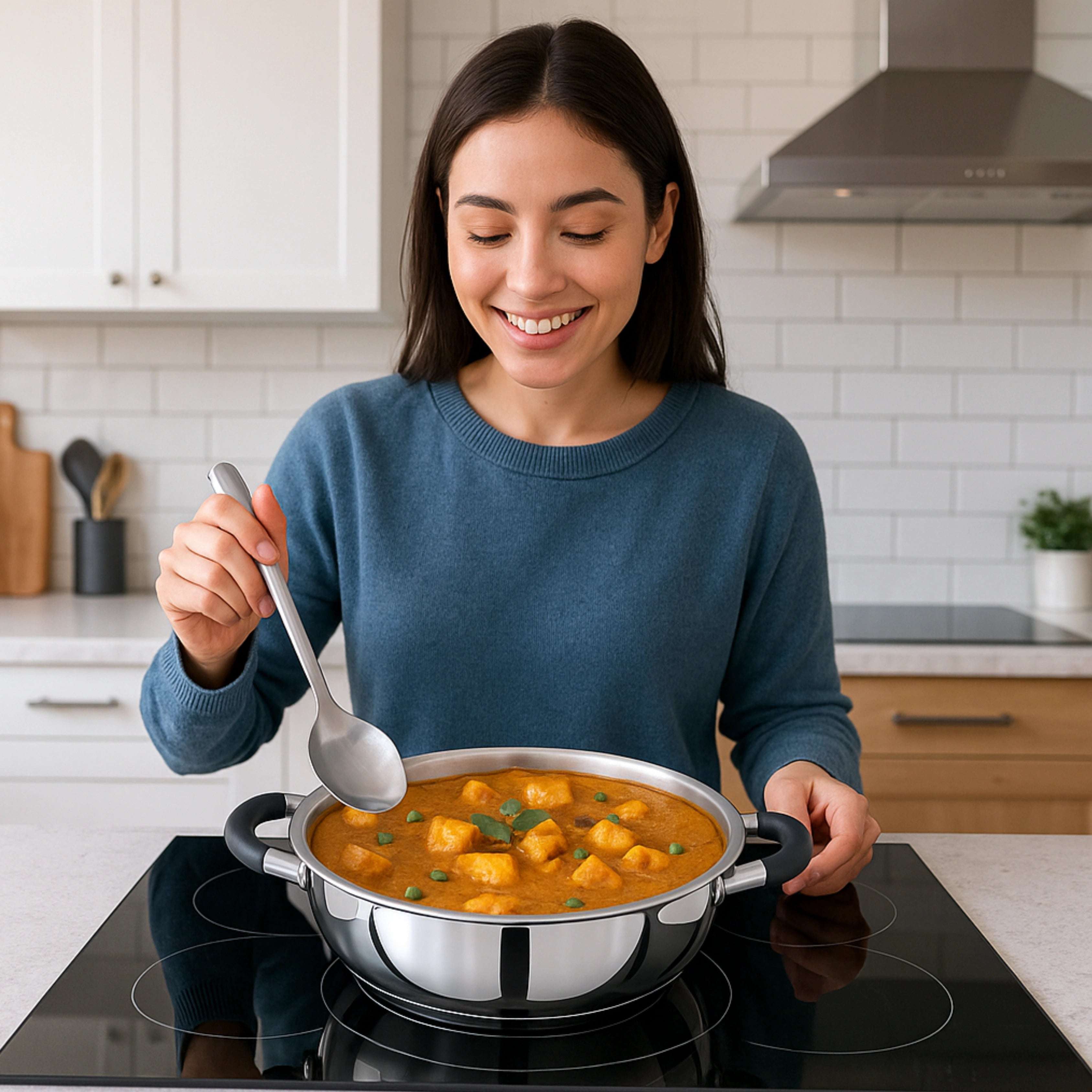 Chroma Stainless Steel Kadai with Lid – Induction, Gas & Electric Stove Compatible | 4.5L & 6.1L | Durable, Non-Stick & Easy to Clean