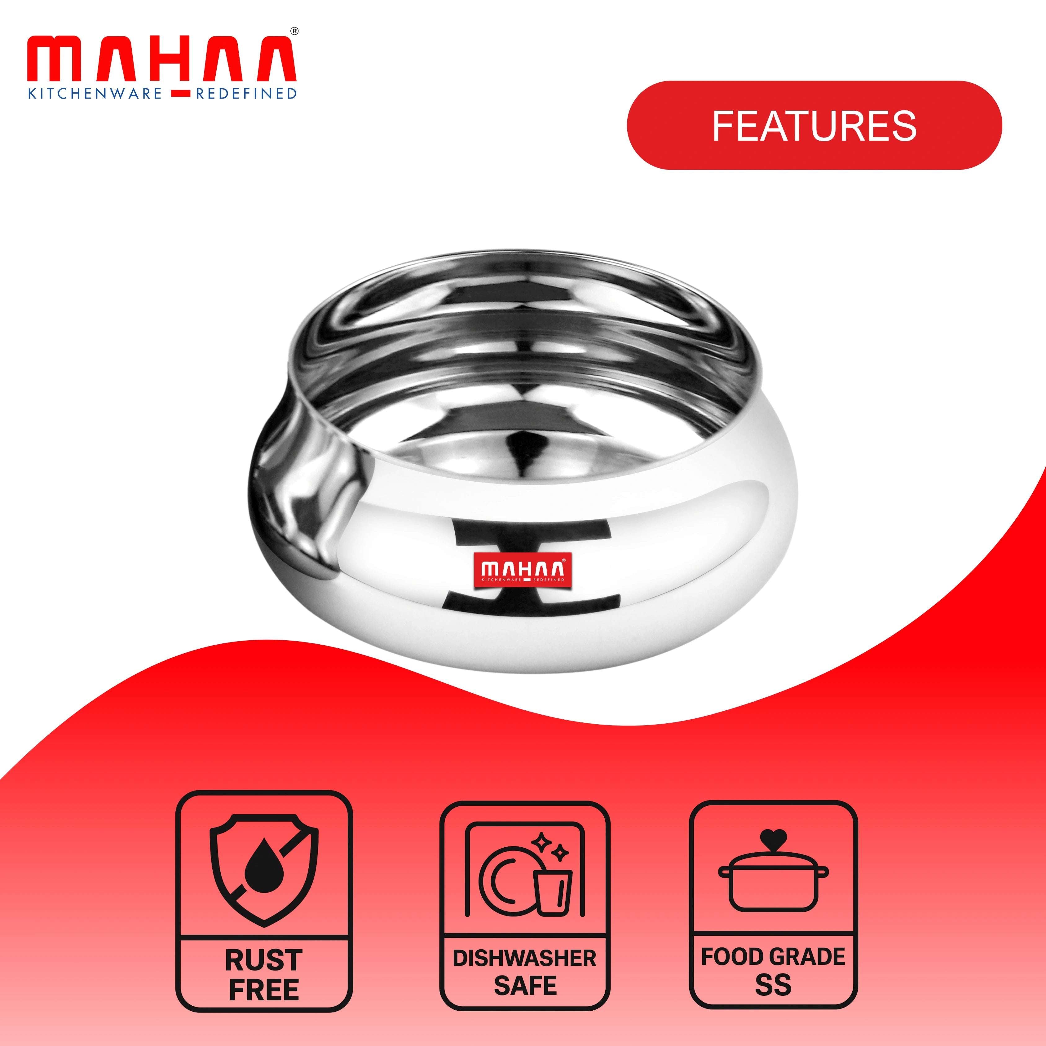 Stainless Steel Bulging Katori – 2 Pcs Set | High Quality | Mirror Finish | Rust-Free & Dishwasher Safe | Ideal for Curries, Sweets & Side Servings