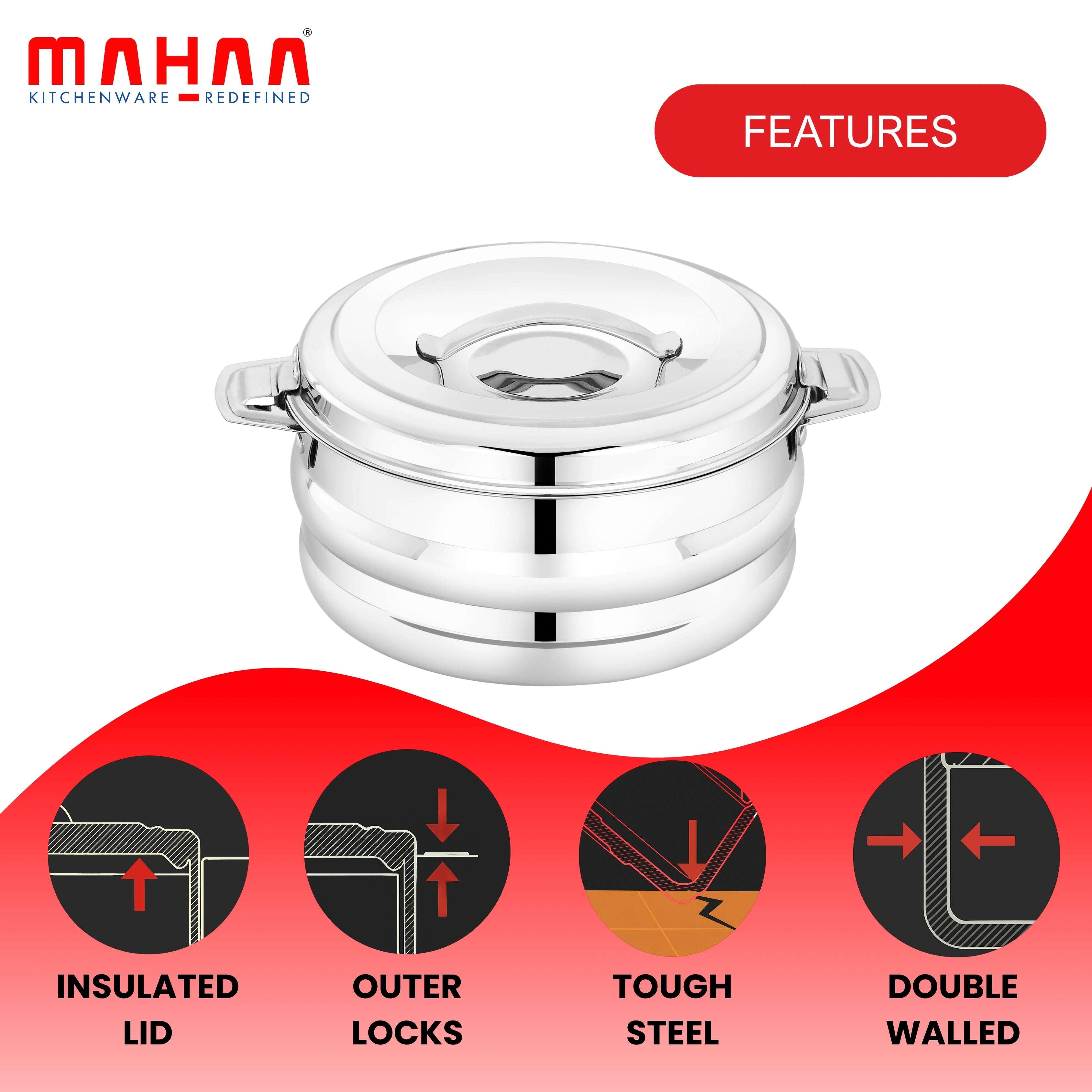 Orchid Stainless Steel Insulated Casserole Gift Set – 3 Pcs | Double Wall Hot Pots with SS Lids | Rust-Free | Heat Retaining Serveware