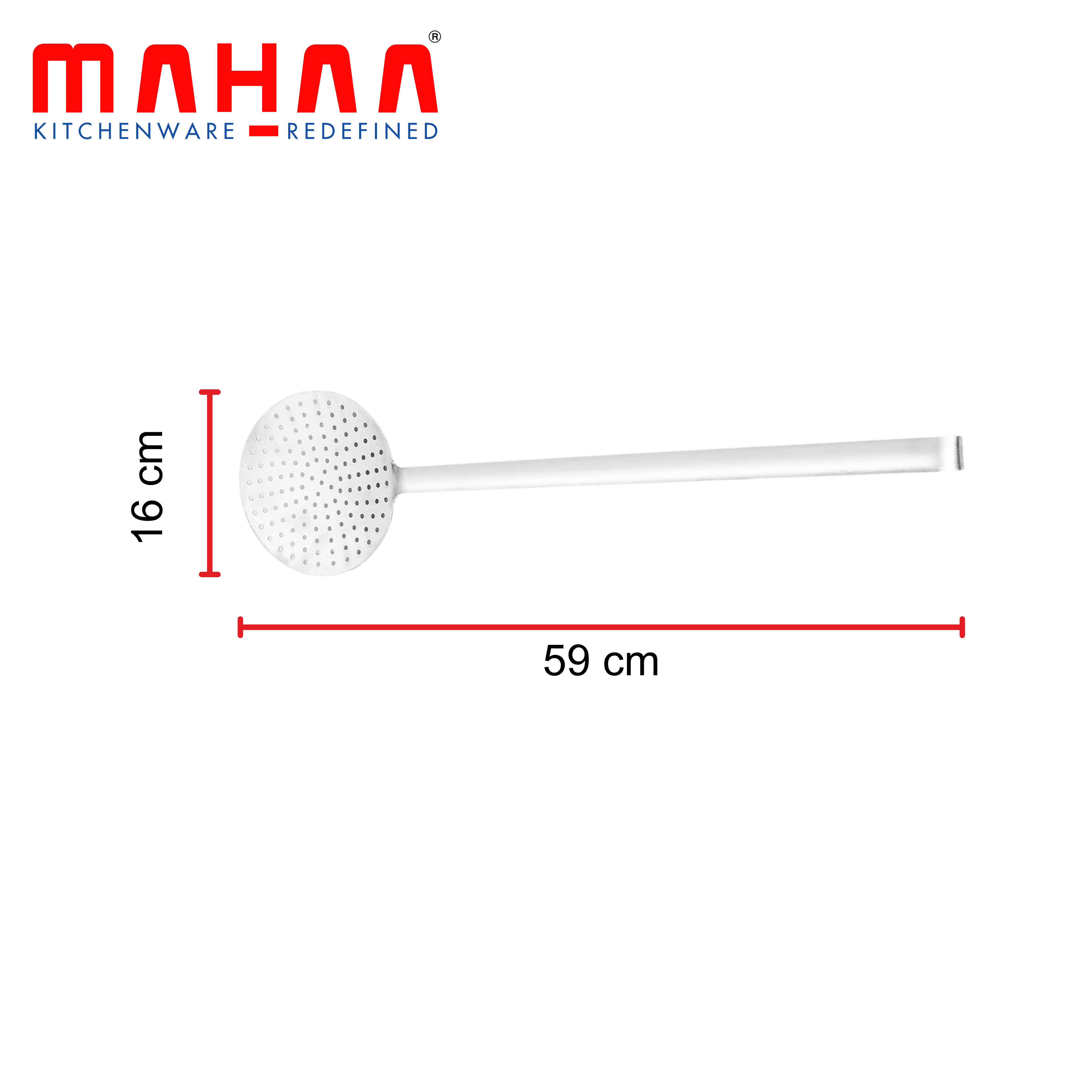 MAHAA Stainless Steel Skimmer – Heat-Resistant Handle | Rust-Free | Ideal for Deep Frying, Draining & Straining | 8/10/12/14/16/18/20 CM