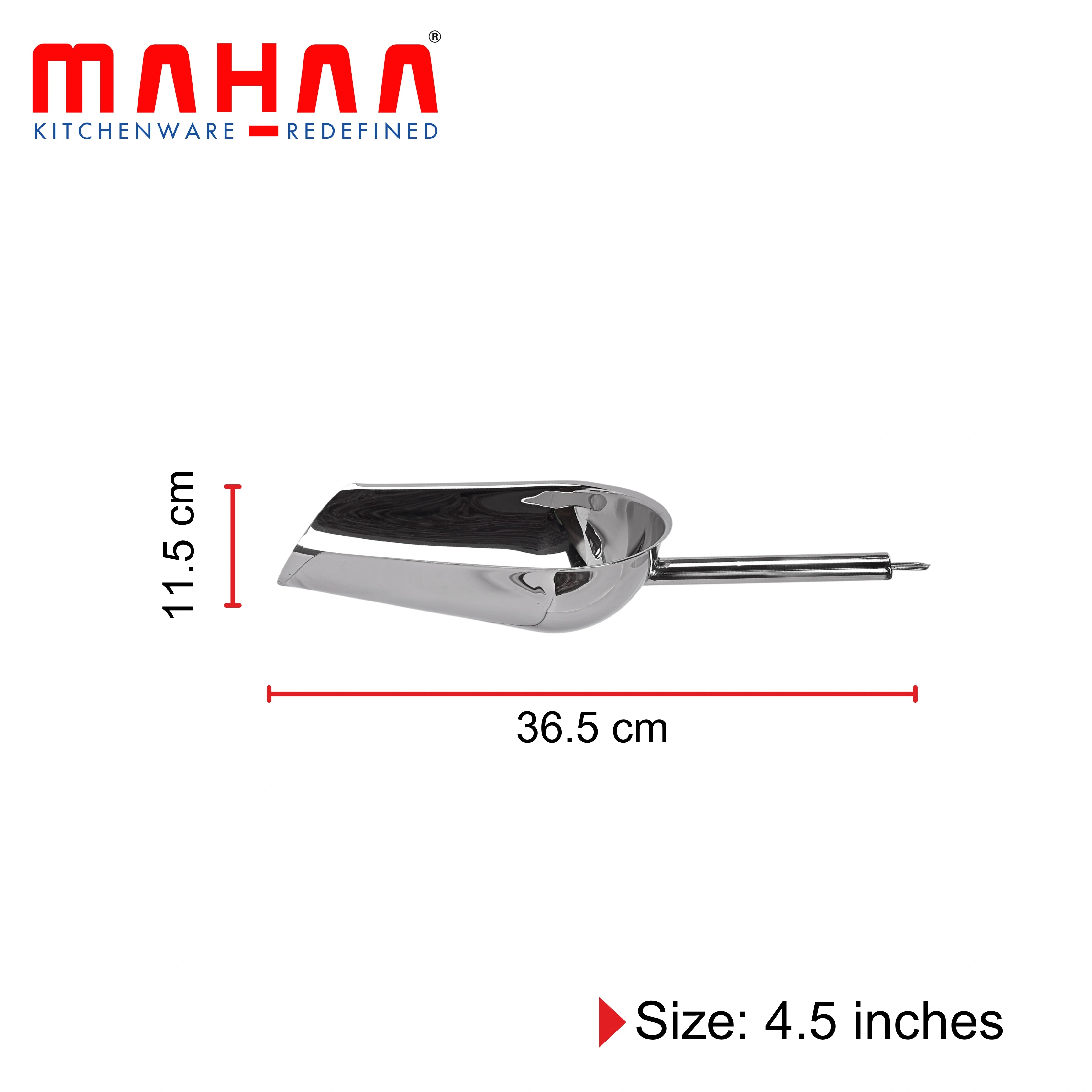 MAHAA Stainless Steel Scoop – Multipurpose Shovel Design | Rust-Free | Durable | Ideal for Rice, Flour, Pulses, Grains | Hotel & Home Use | 2/2.5/3/3.5/4/4.5/5.5 inches